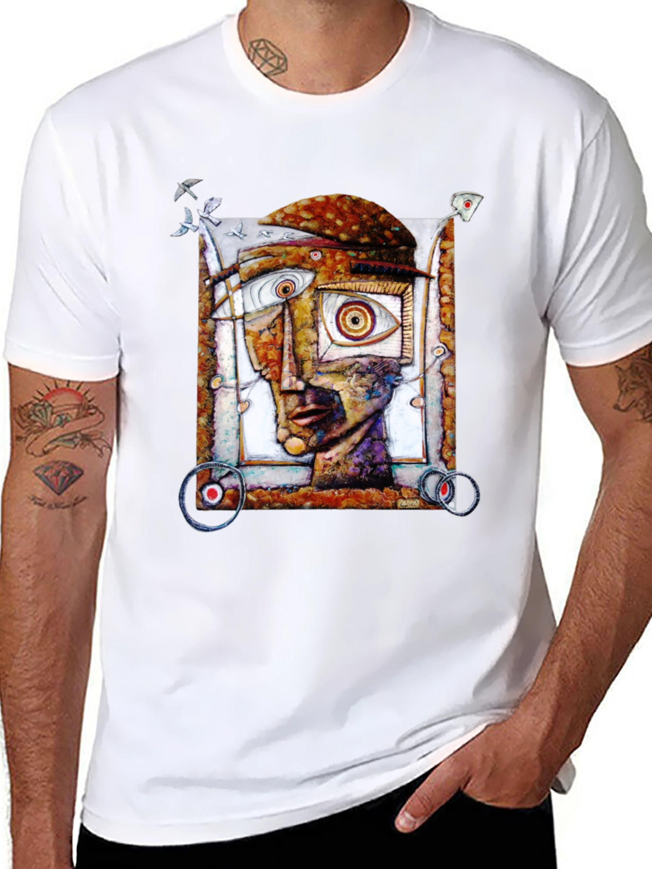 Abstract Face Graphic Black T-Shirt