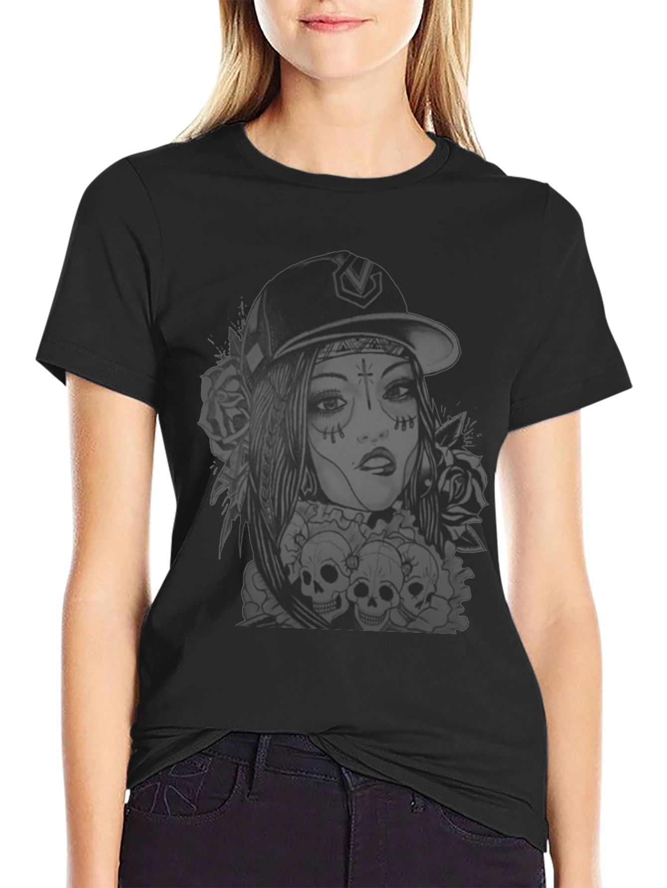 Edgy Skull Graphic Tee - Black Cotton T-Shirt