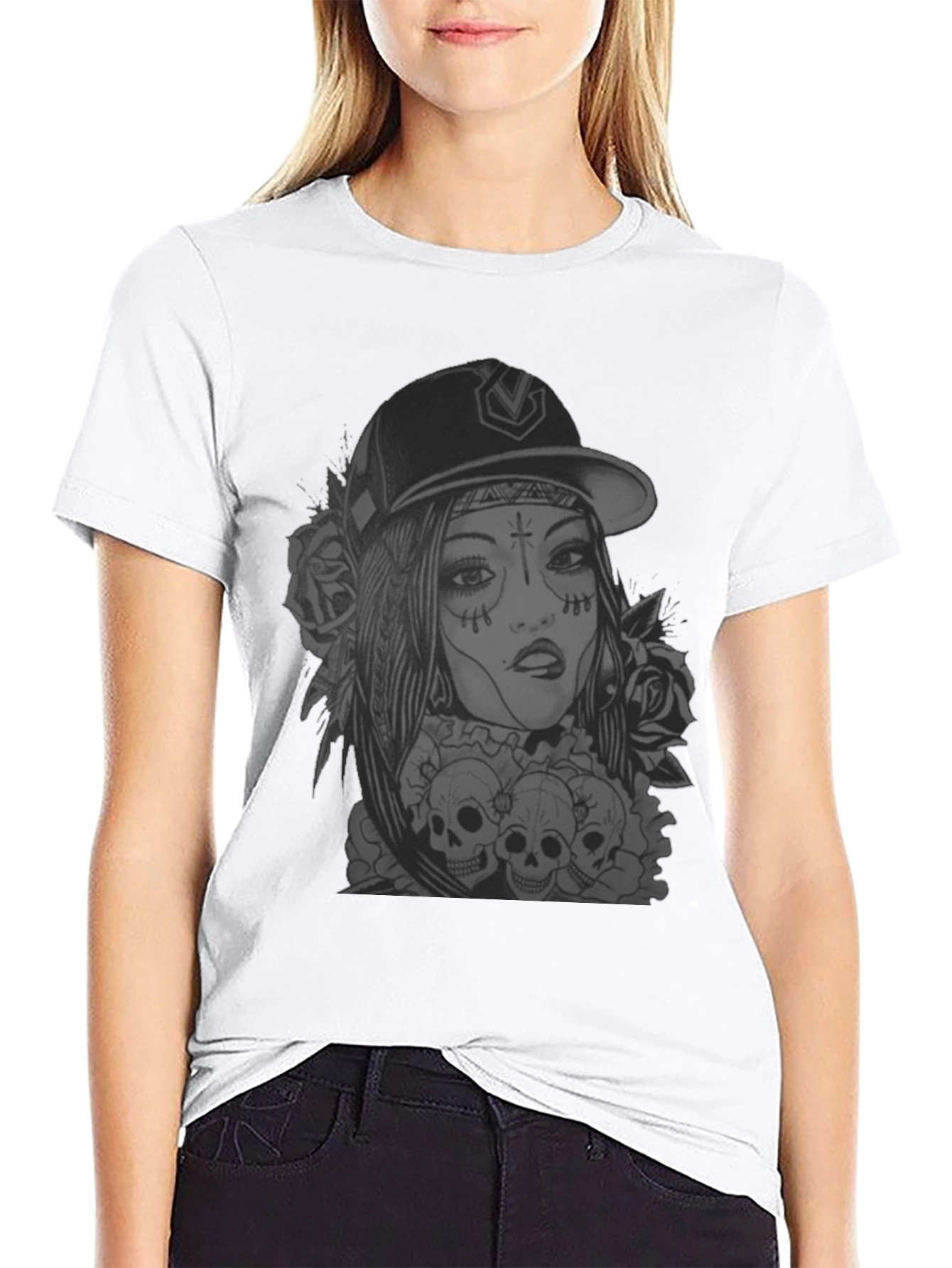 Edgy Skull Graphic Tee - Black Cotton T-Shirt