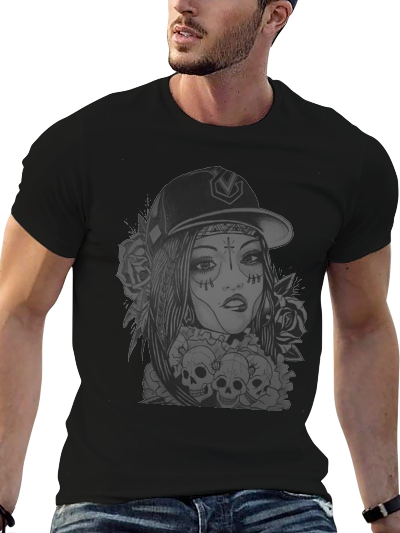 Edgy Skull Graphic Tee - Black Cotton T-Shirt