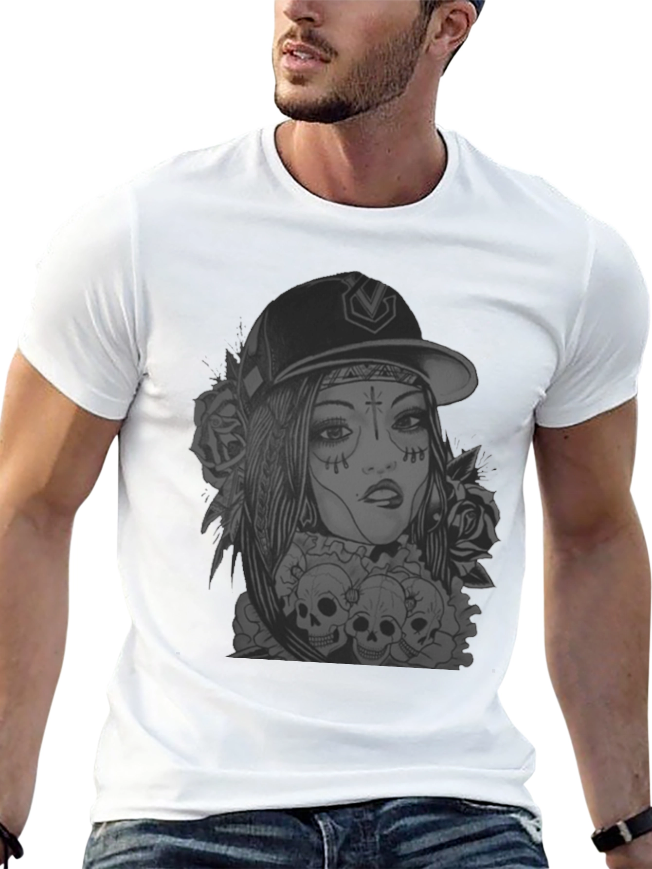 Edgy Skull Graphic Tee - Black Cotton T-Shirt