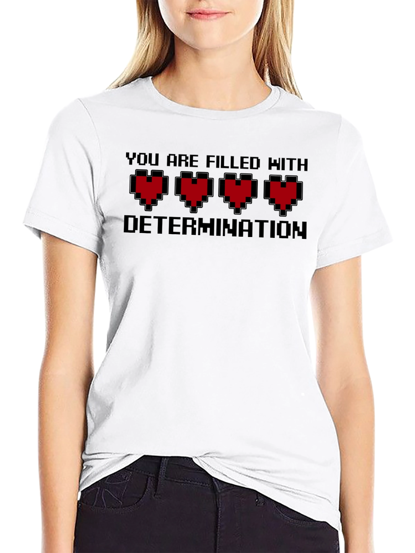 Determination Pixel Heart T-Shirt - Black