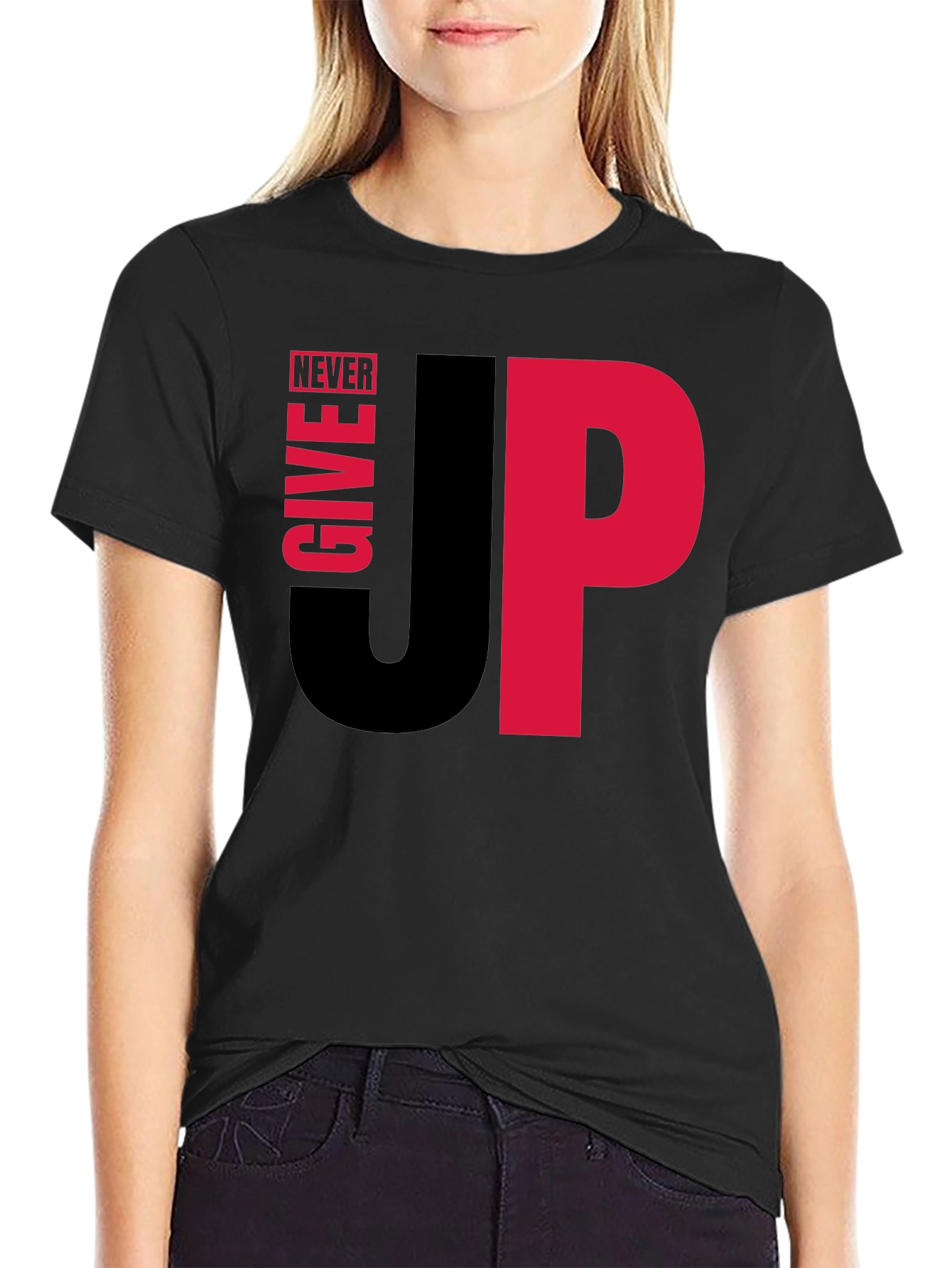 Never Give Up Graphic Tee - Motivational Black T-Shirt