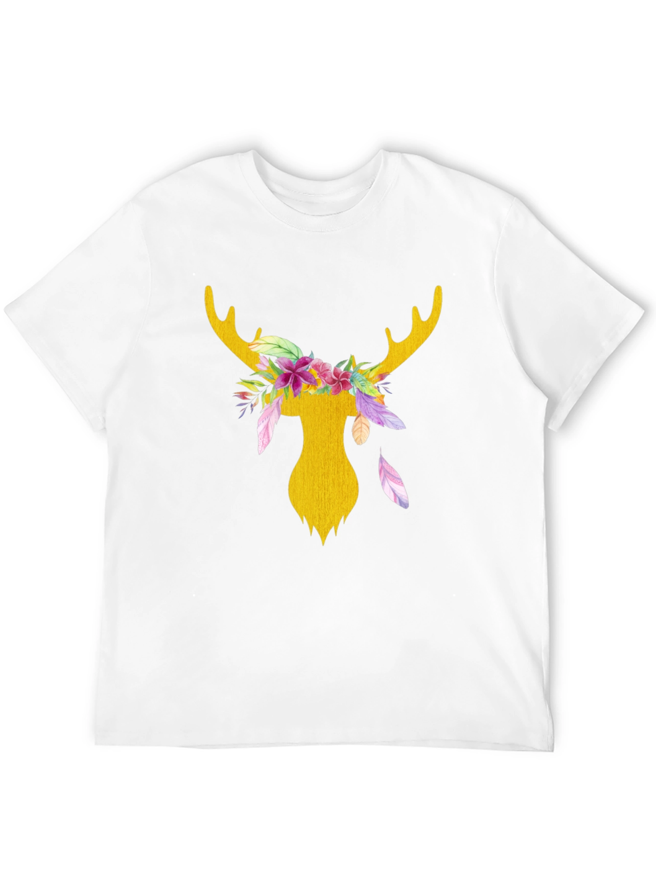 Floral Deer Head Graphic Tee - Black