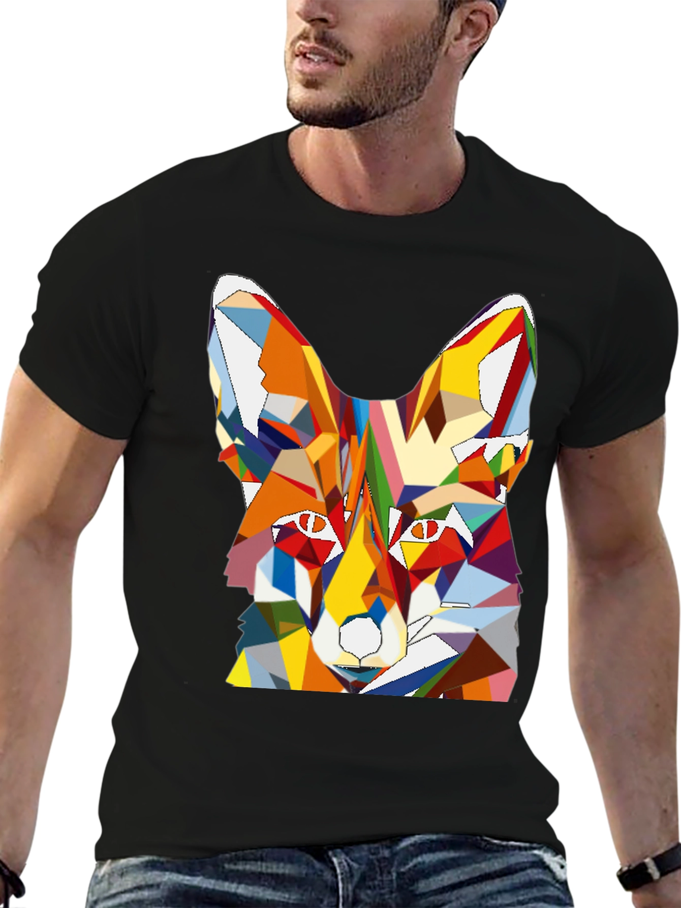 Geometric Fox Graphic Tee - Mens Black T-Shirt