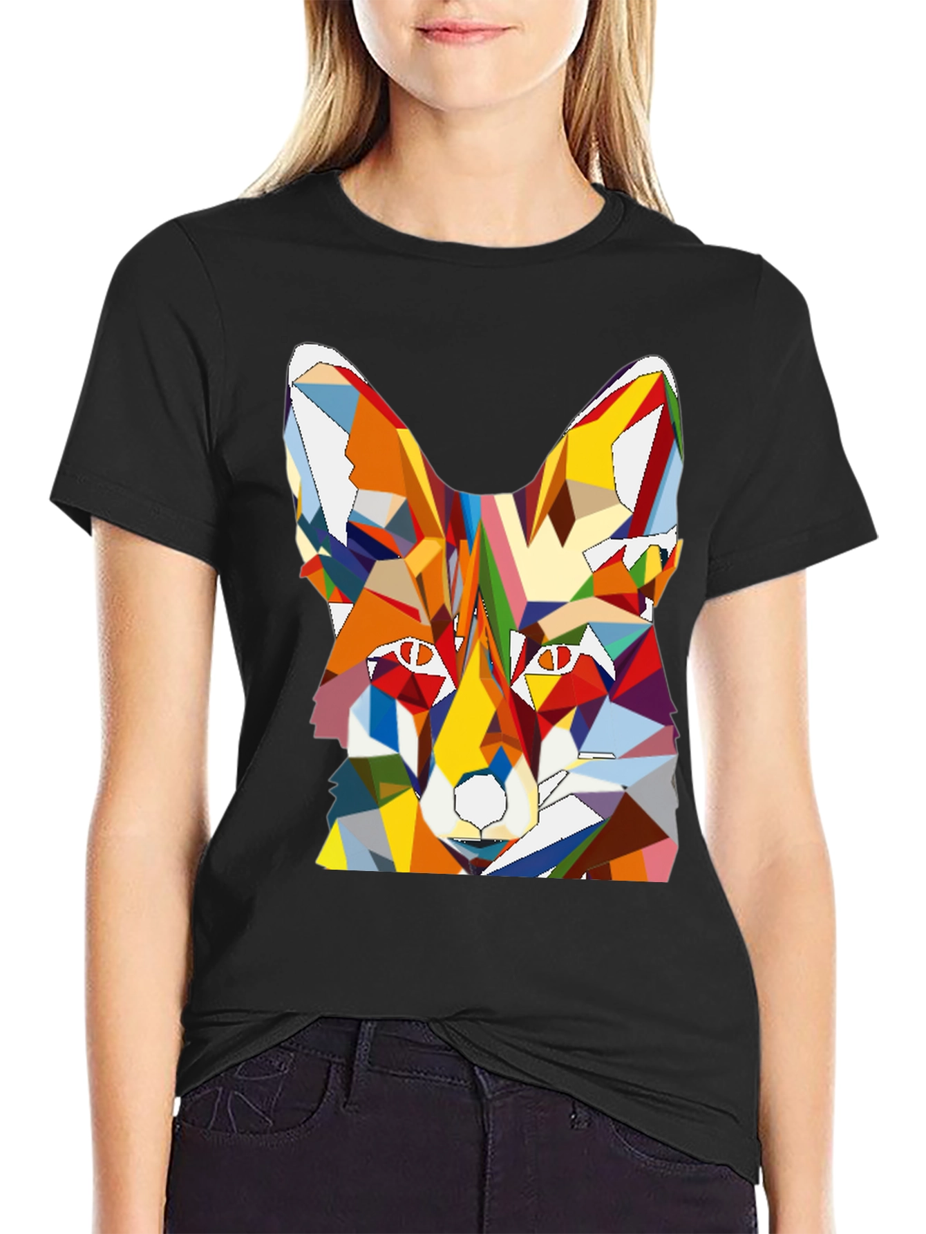 Geometric Fox Graphic Tee - Mens Black T-Shirt
