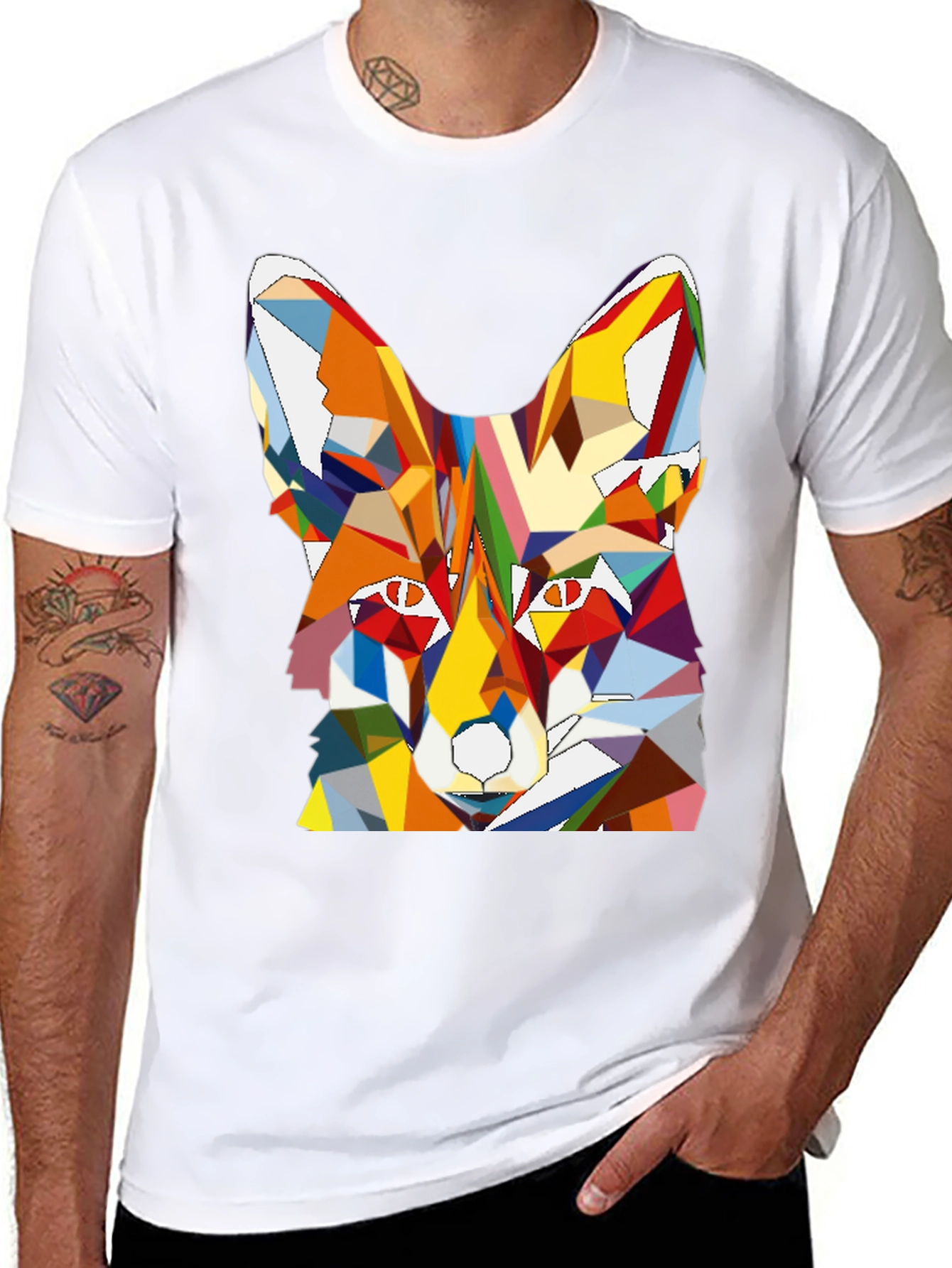 Geometric Fox Graphic Tee - Mens Black T-Shirt