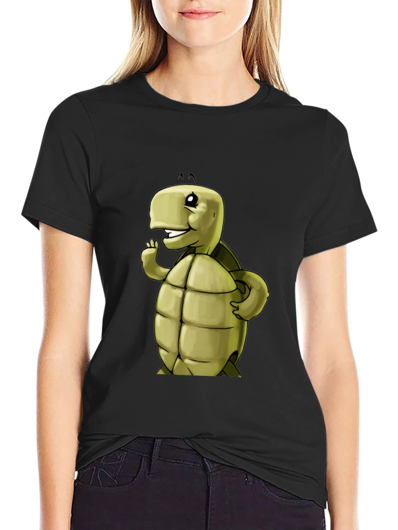 Cartoon Turtle Graphic Tee - Black Unisex T-Shirt