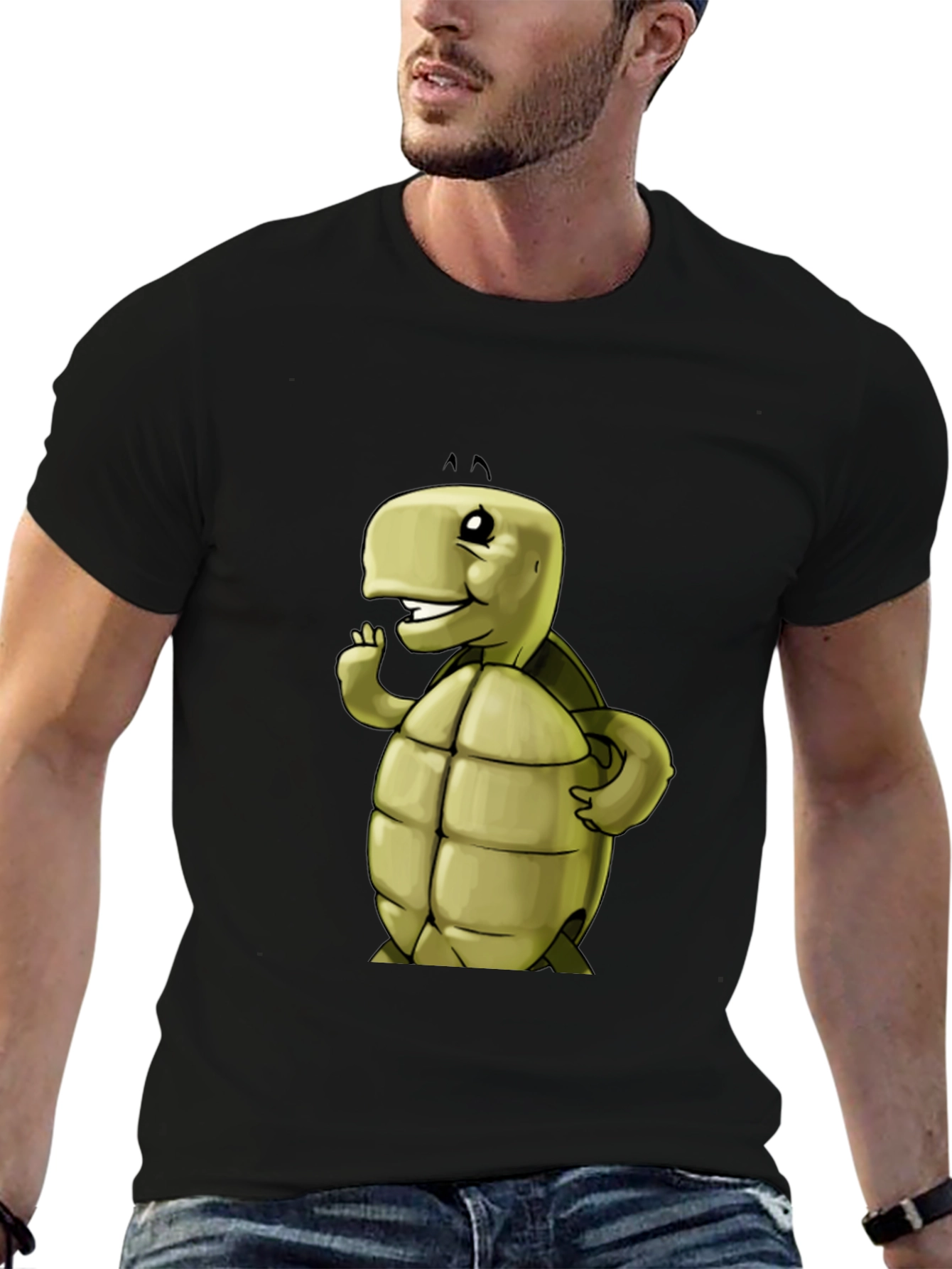 Cartoon Turtle Graphic Tee - Black Unisex T-Shirt