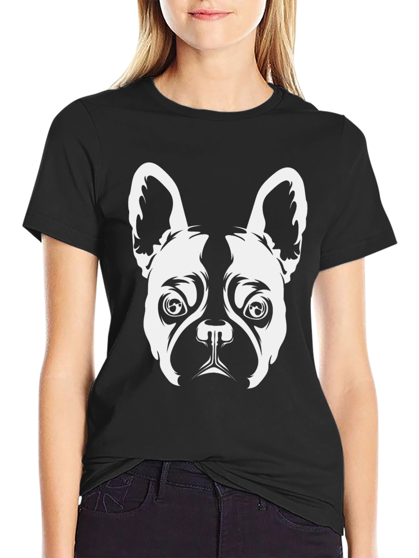 Cool Bulldog Graphic Print Tee - Black