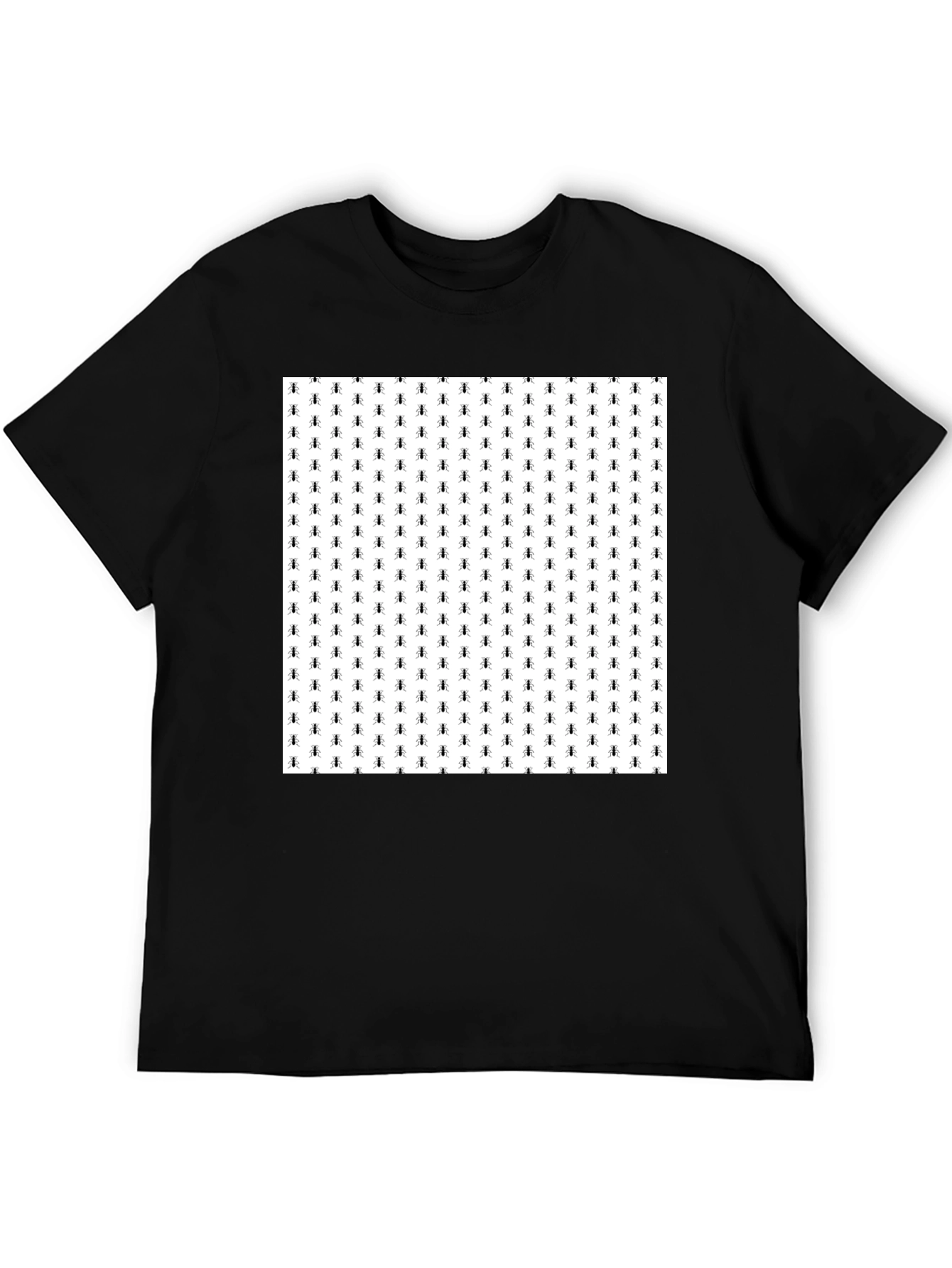 Ant Pattern Tee - Black Cotton Casual T-Shirt