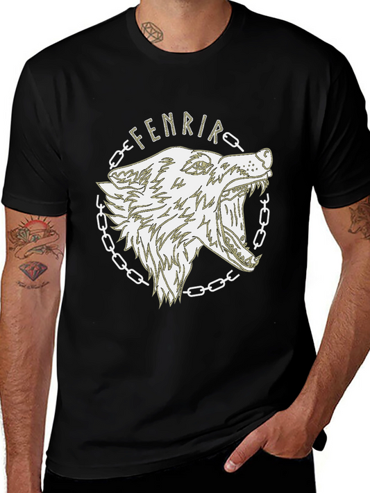 Fenrir Wolf Graphic Print Black T-Shirt