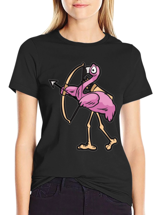 Cupid Flamingo Graphic Tee - Black Cotton T-Shirt
