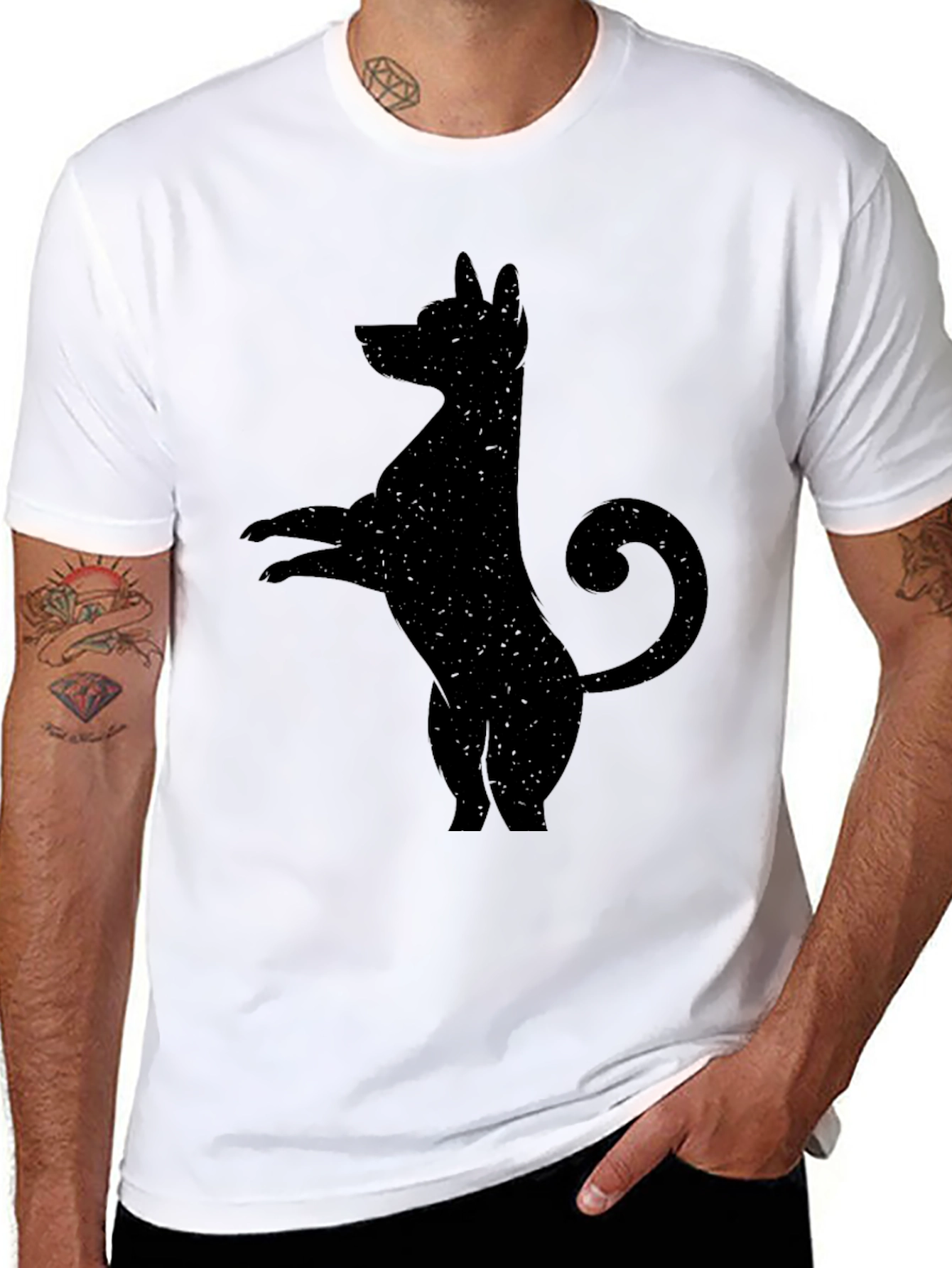 Mens Black T-Shirt with Quirky Dog Silhouette