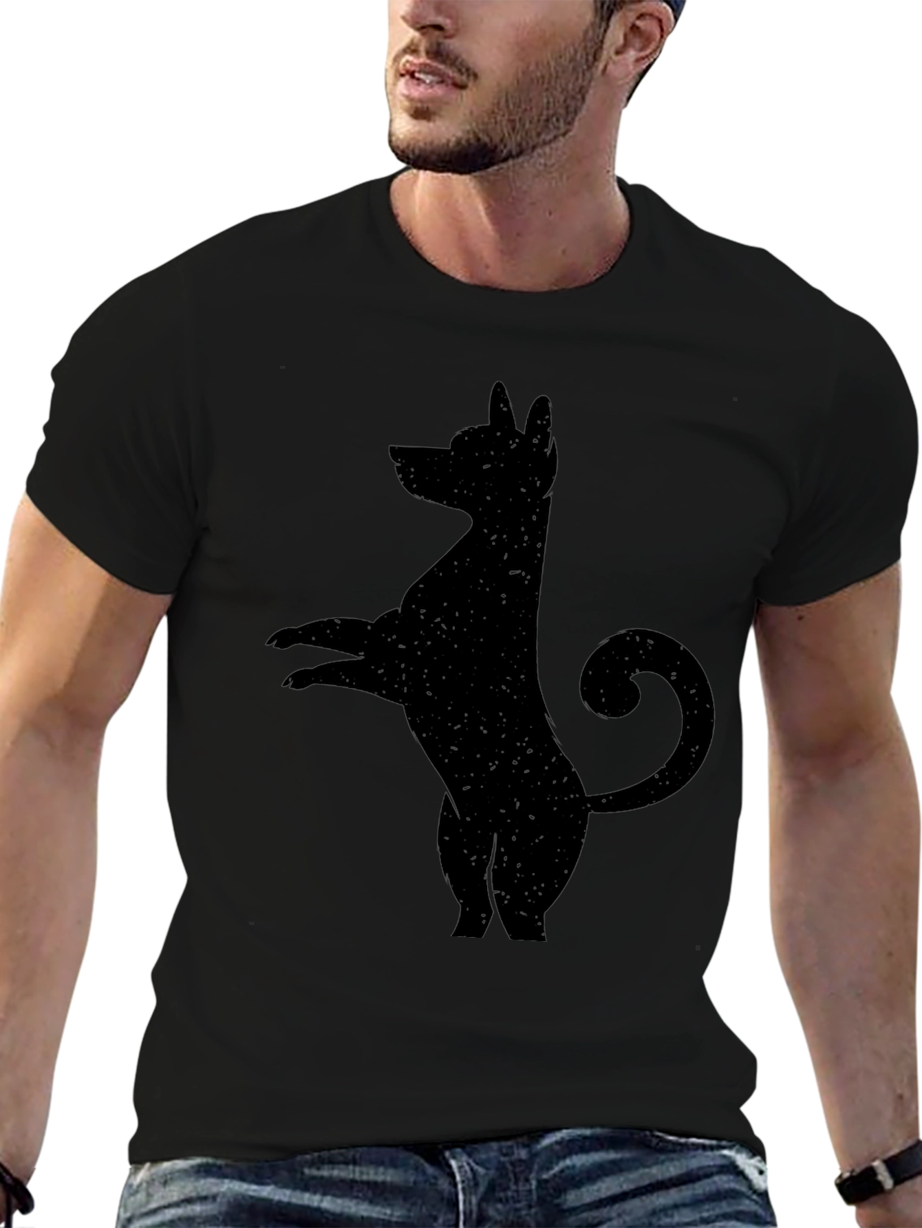Mens Black T-Shirt with Quirky Dog Silhouette