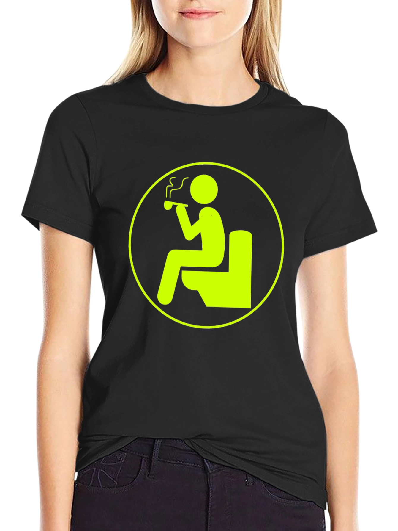 Funny Smoking on Toilet Black T-Shirt
