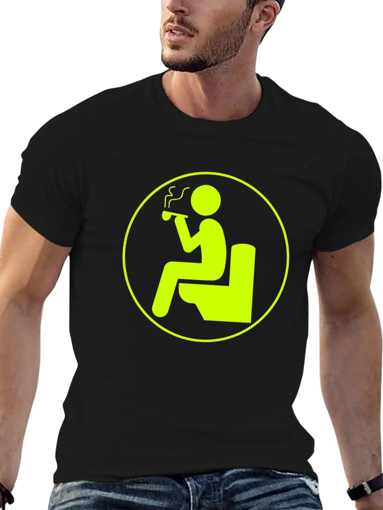 Funny Smoking on Toilet Black T-Shirt