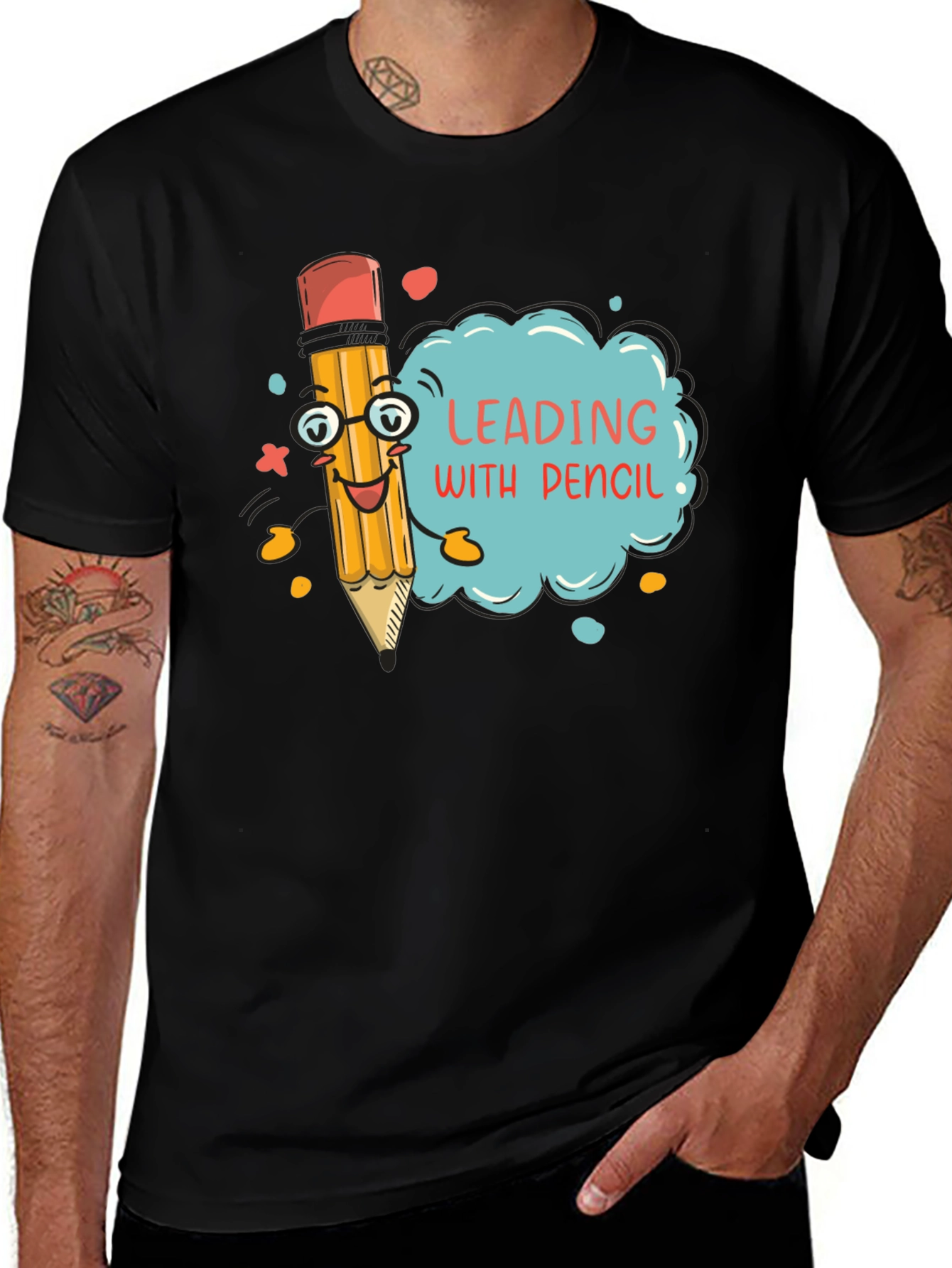 Leading with Pencil - Funny Graphic T-Shirt