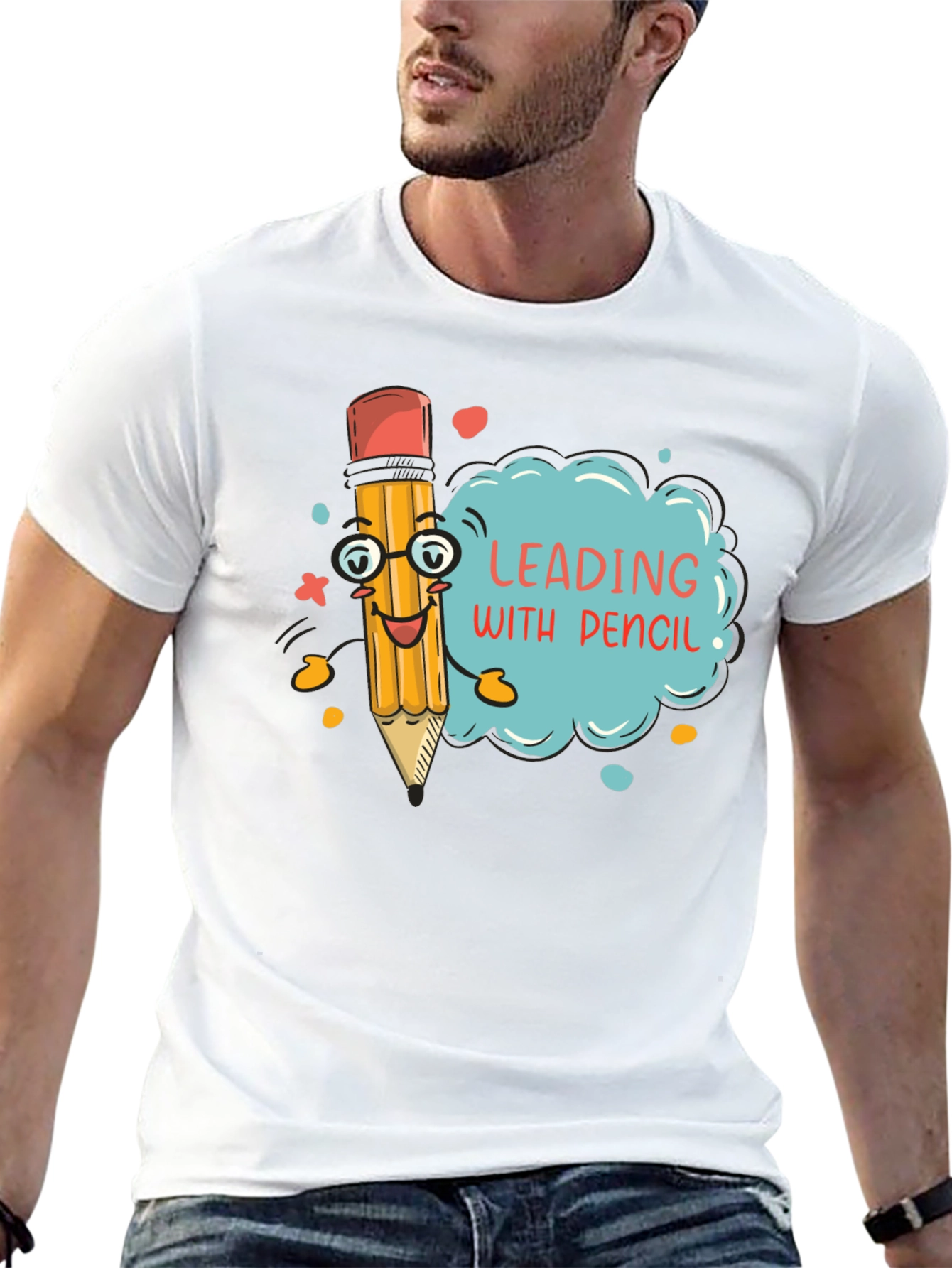 Leading with Pencil - Funny Graphic T-Shirt