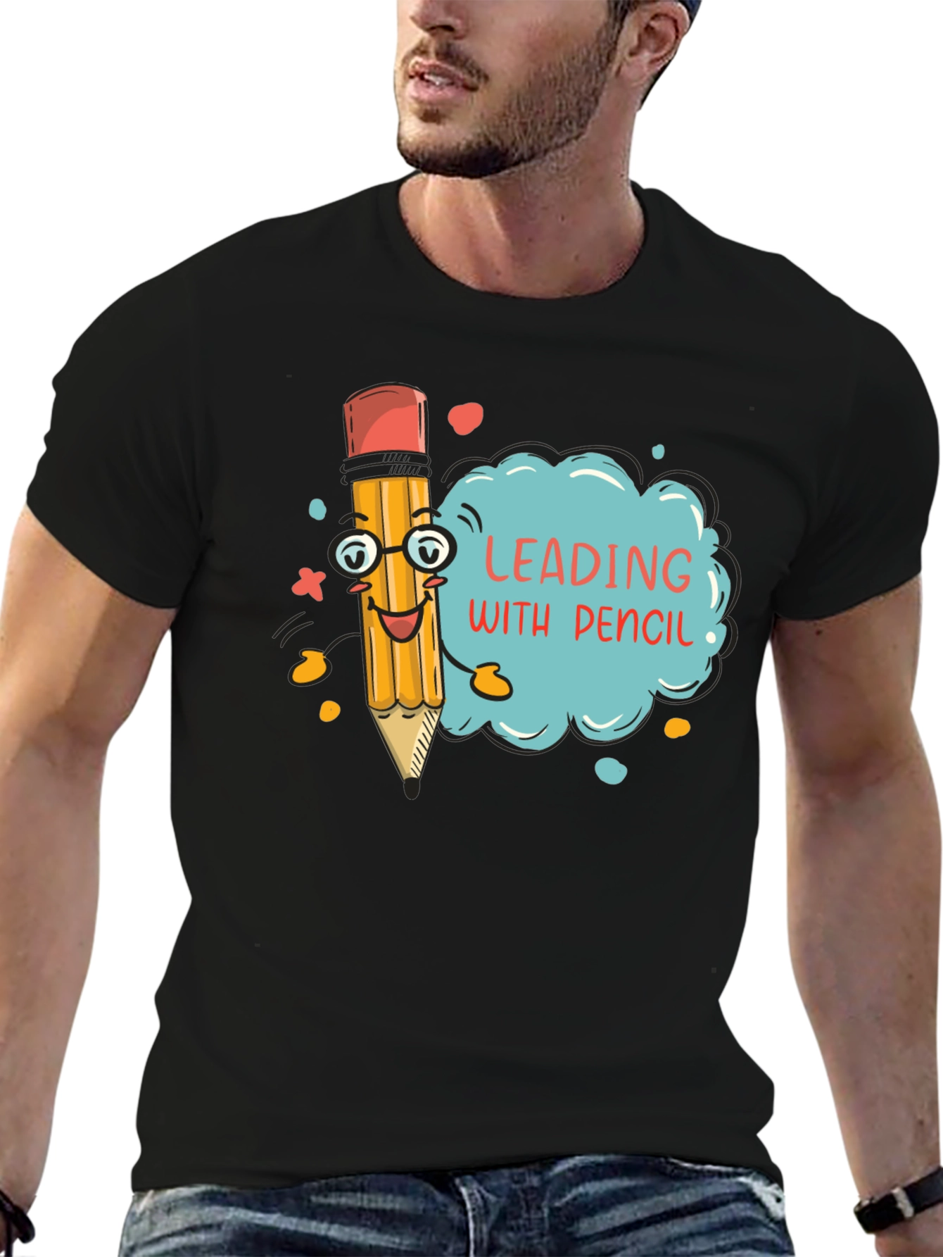 Leading with Pencil - Funny Graphic T-Shirt