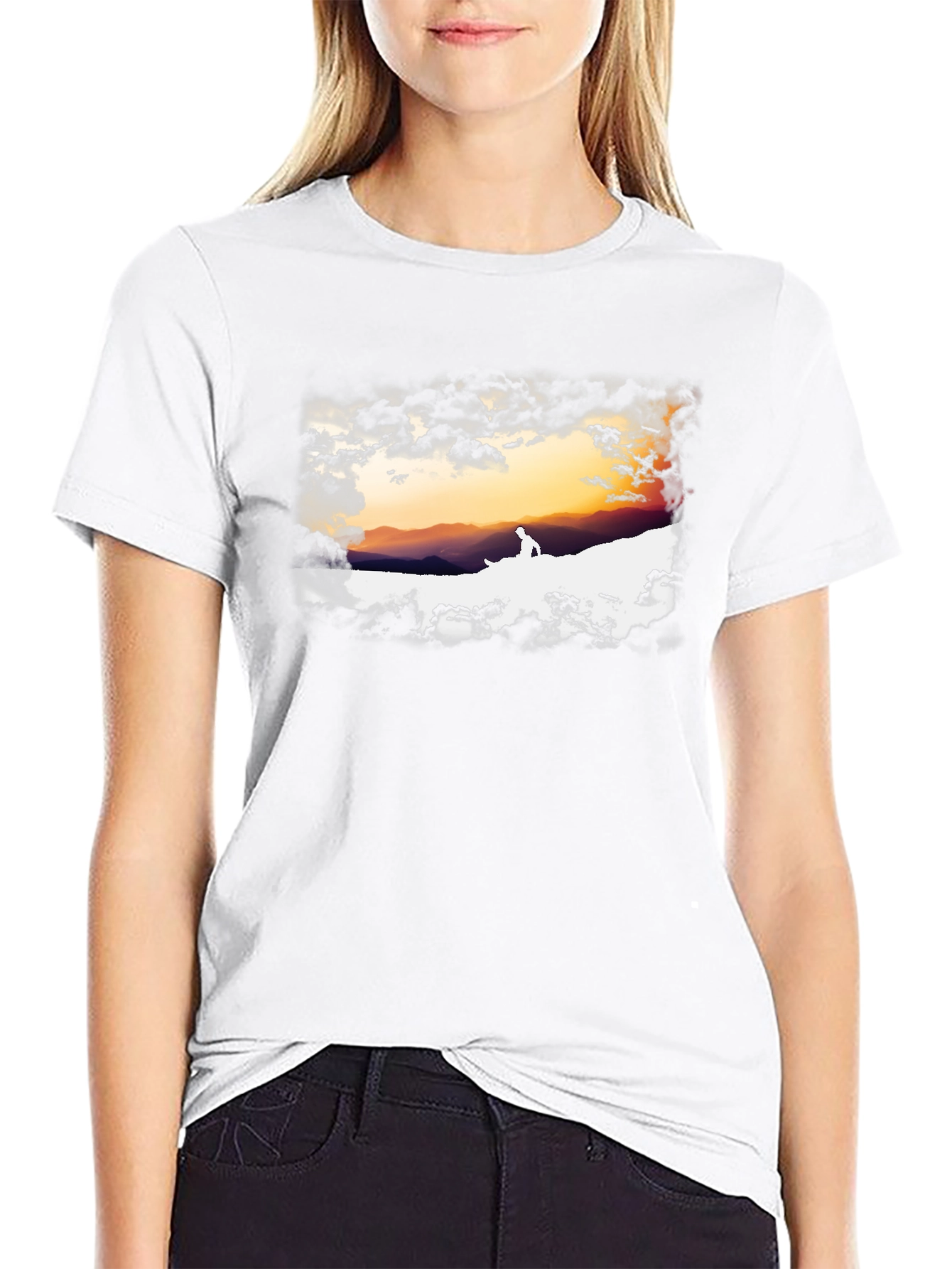 Sunset Silhouette Graphic Tee - Black Cotton