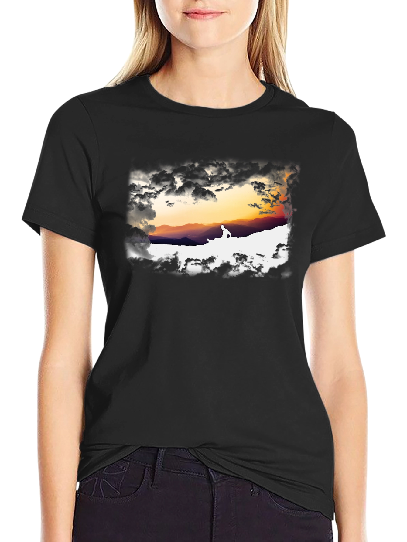 Sunset Silhouette Graphic Tee - Black Cotton