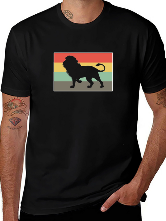 Retro Lion Graphic Tee - Vintage Style Black T-Shirt