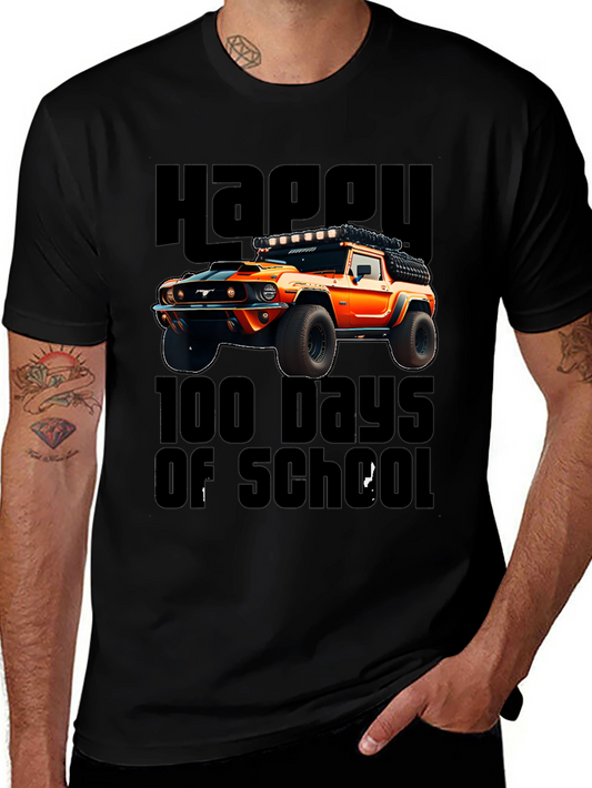 Happy 100 Days of School T-Shirt Orange Truck Design