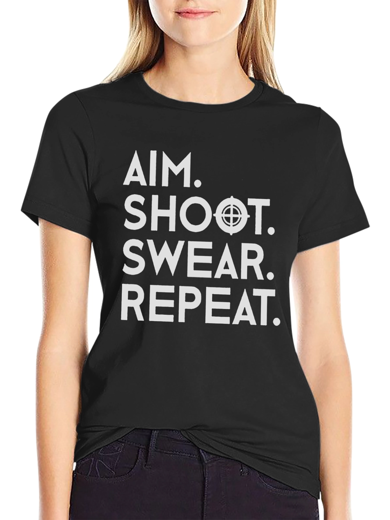 Aim Shoot Swear Repeat Funny T-Shirt