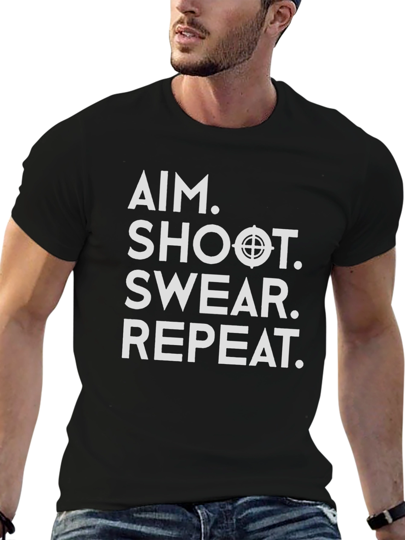 Aim Shoot Swear Repeat Funny T-Shirt