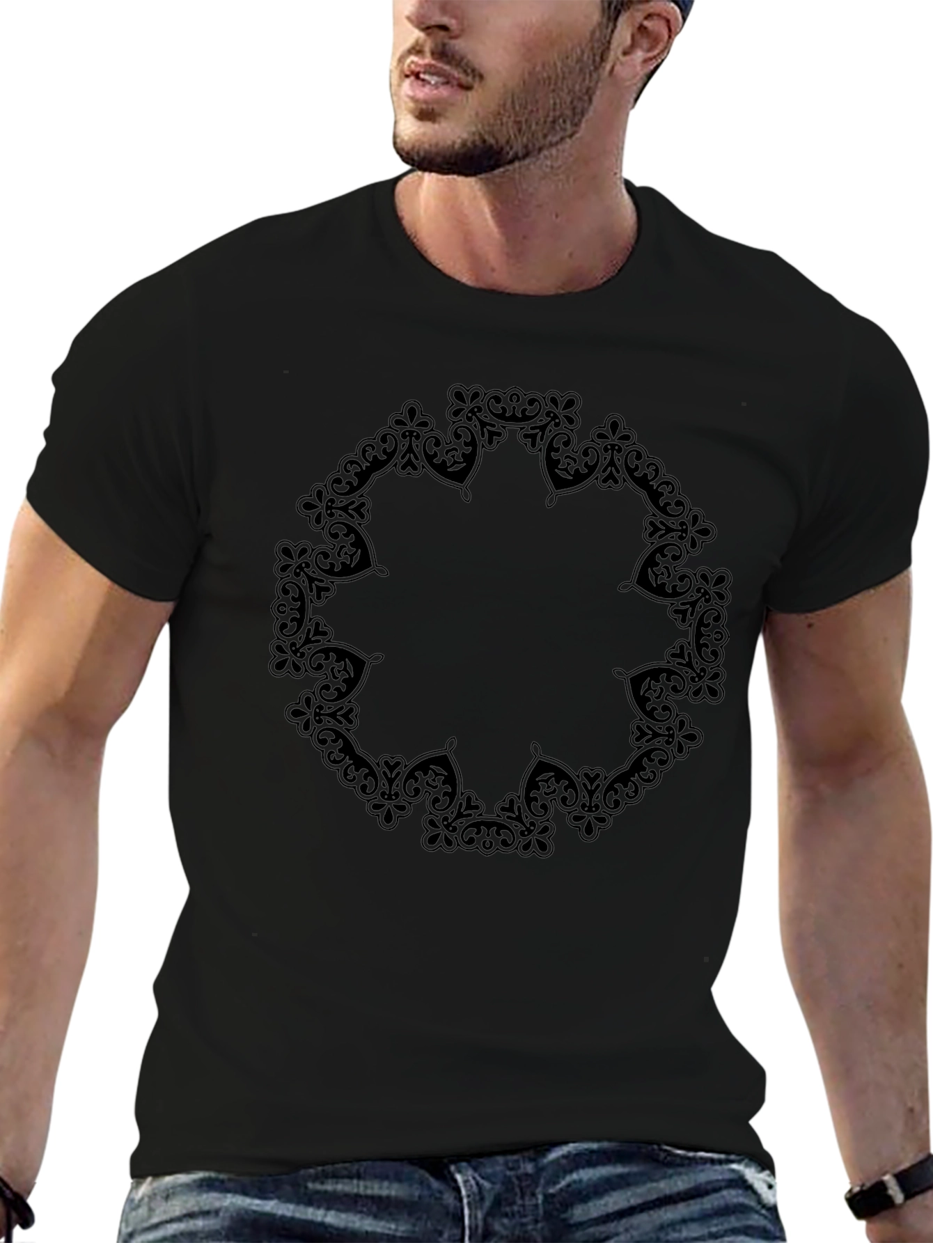 Black Floral Mandala T-Shirt