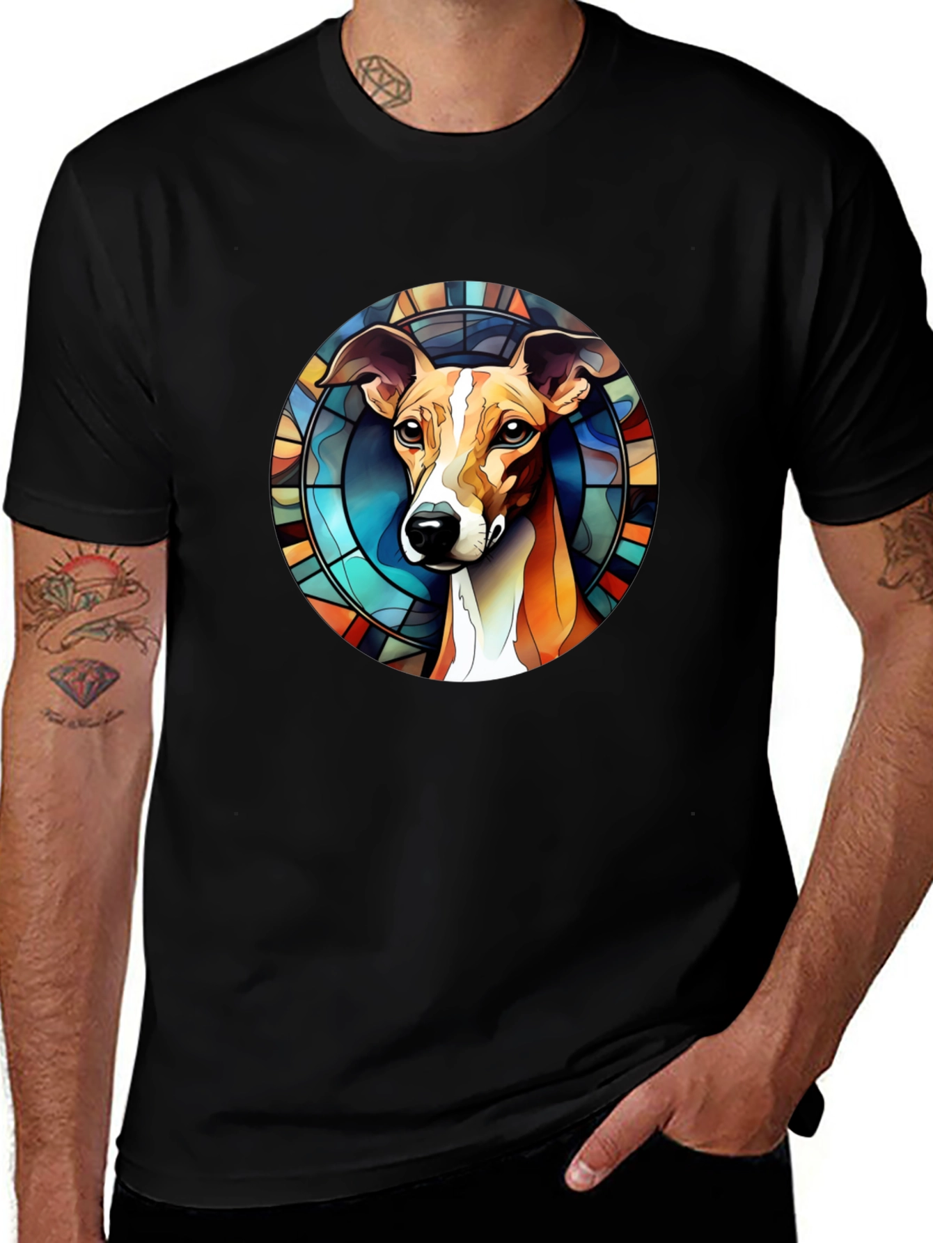 Dog Stained Glass Graphic Tee - Unique Design