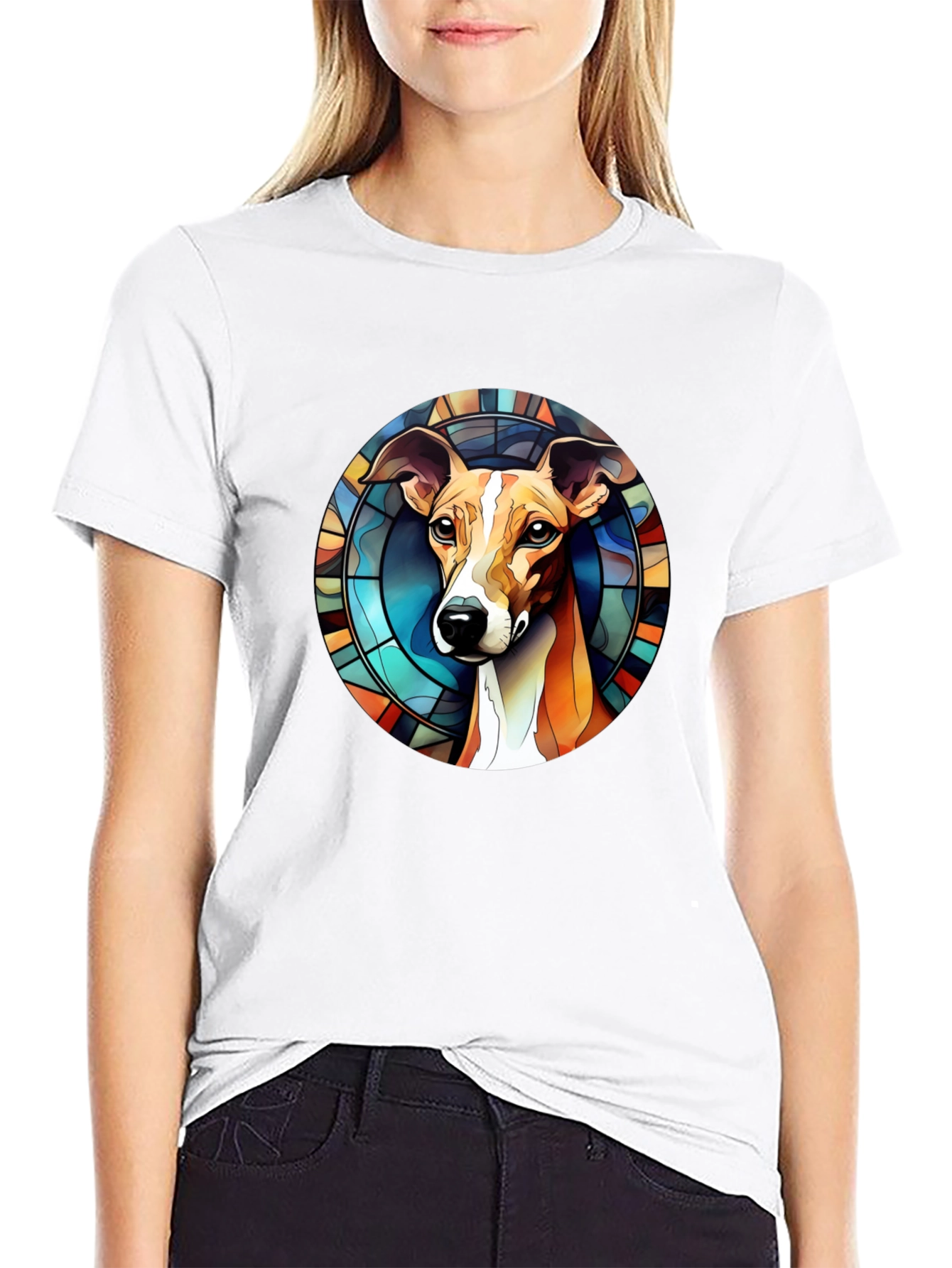 Dog Stained Glass Graphic Tee - Unique Design