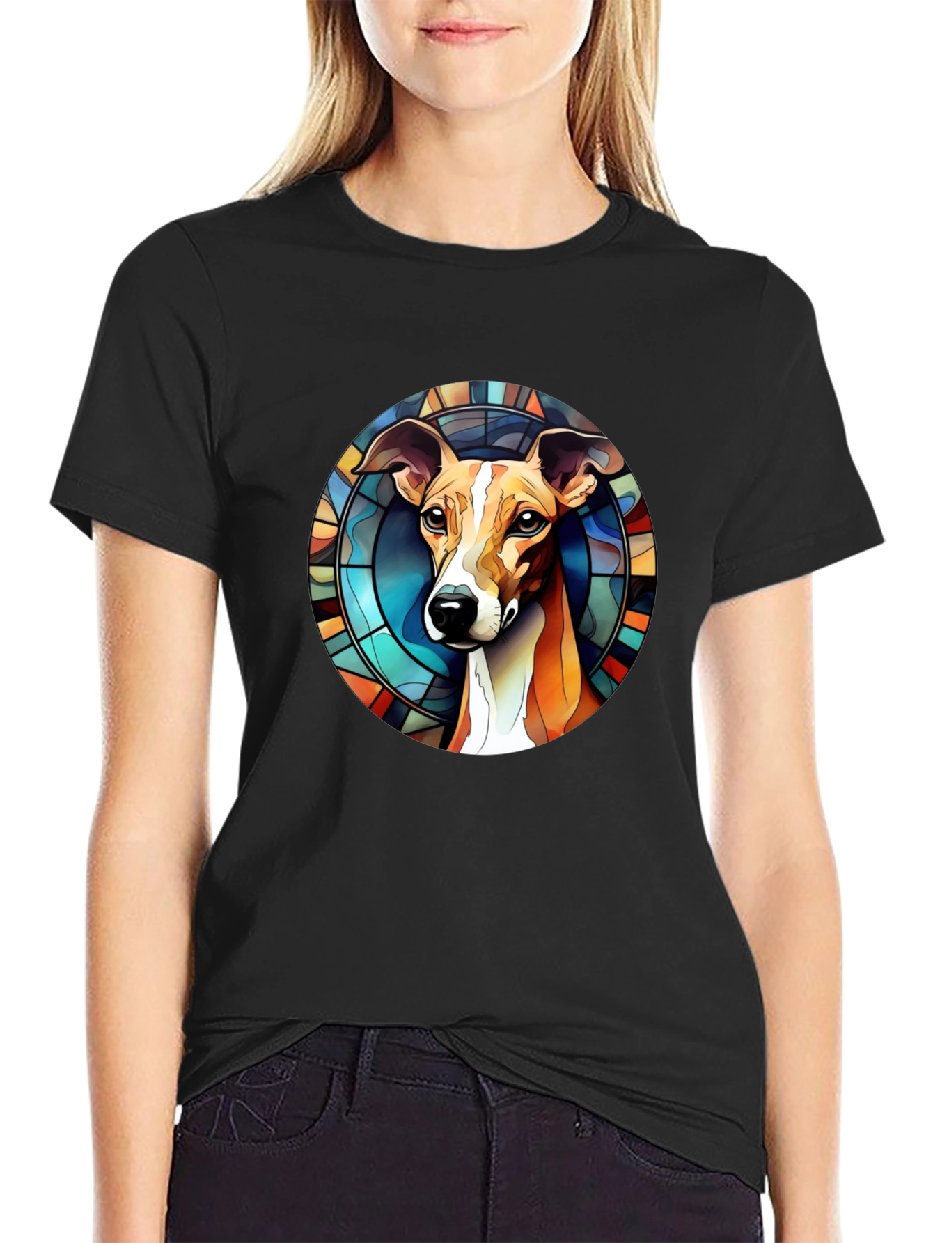 Dog Stained Glass Graphic Tee - Unique Design