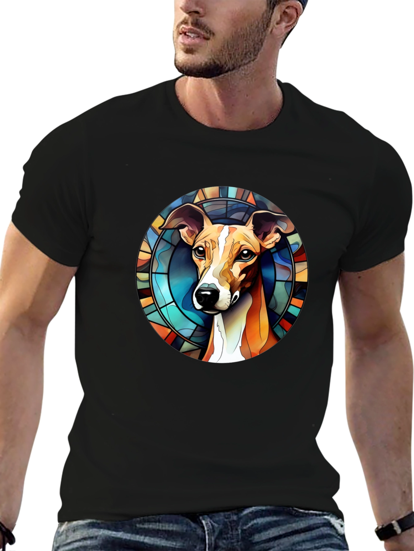Dog Stained Glass Graphic Tee - Unique Design