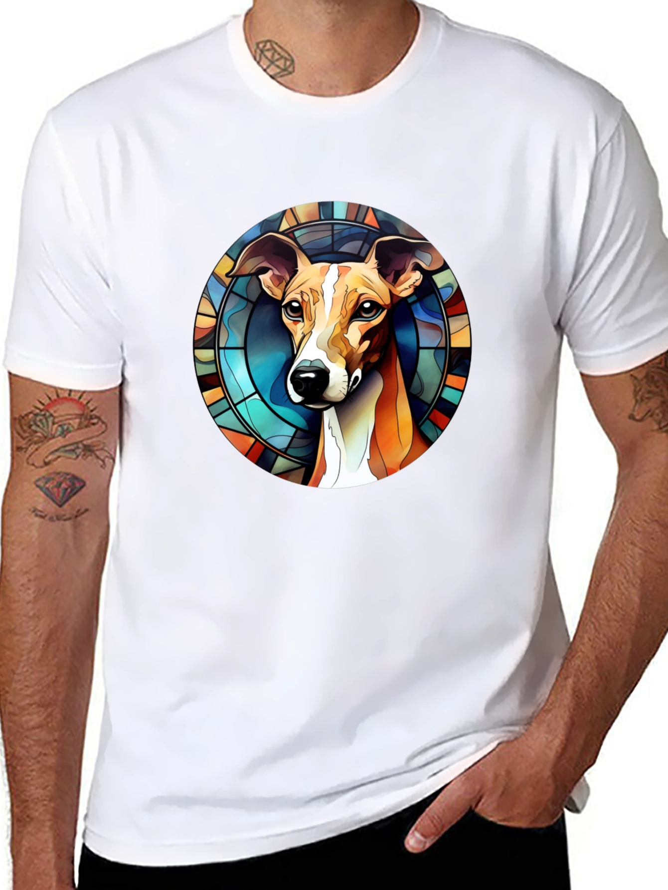 Dog Stained Glass Graphic Tee - Unique Design
