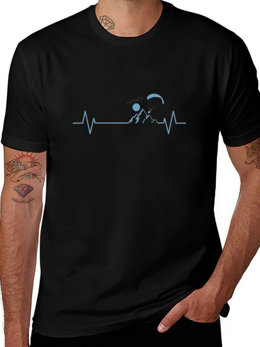 Paragliding Heartbeat Graphic T-Shirt - Black