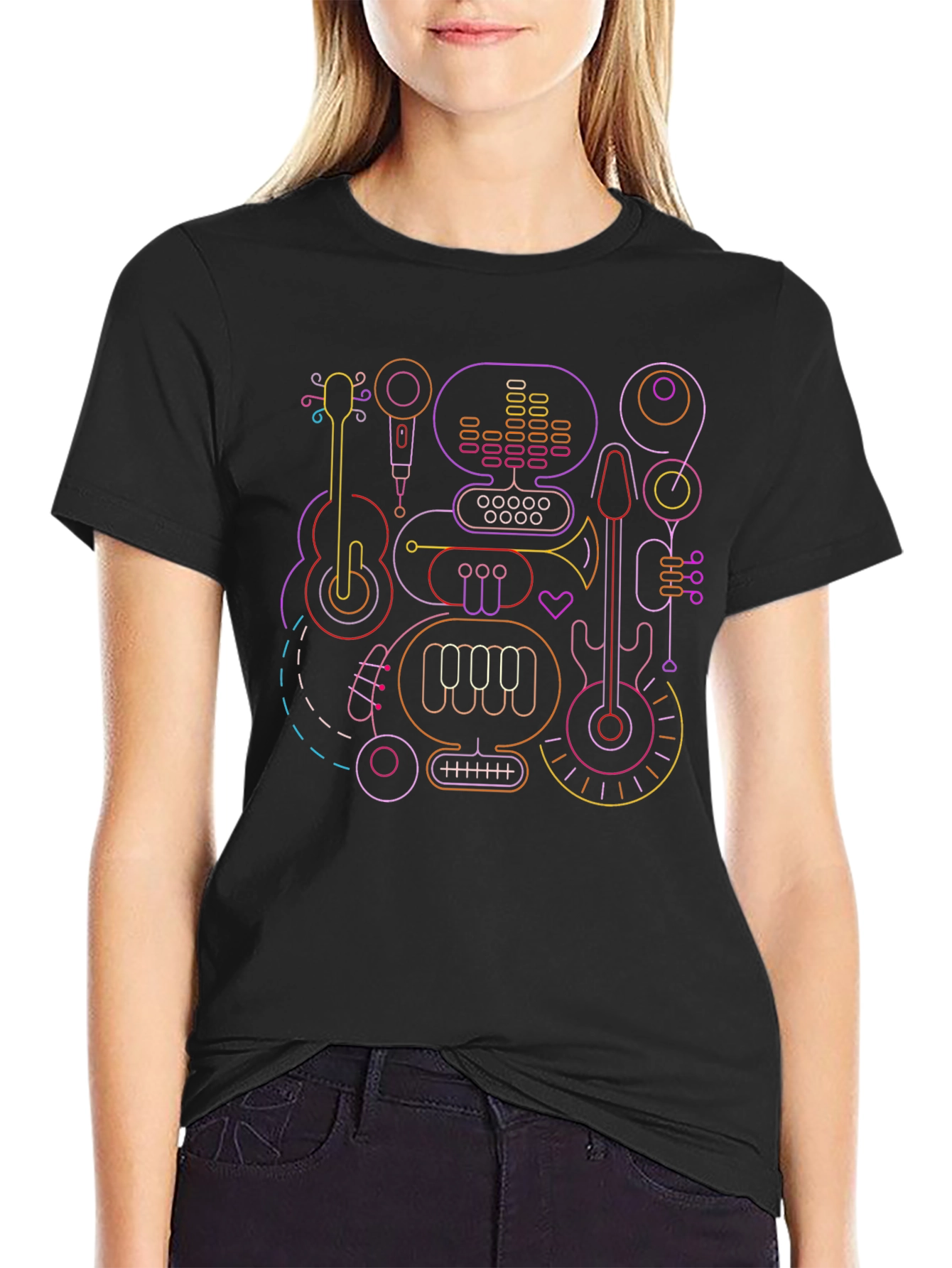 Neon Music Instrument Graphic T-Shirt