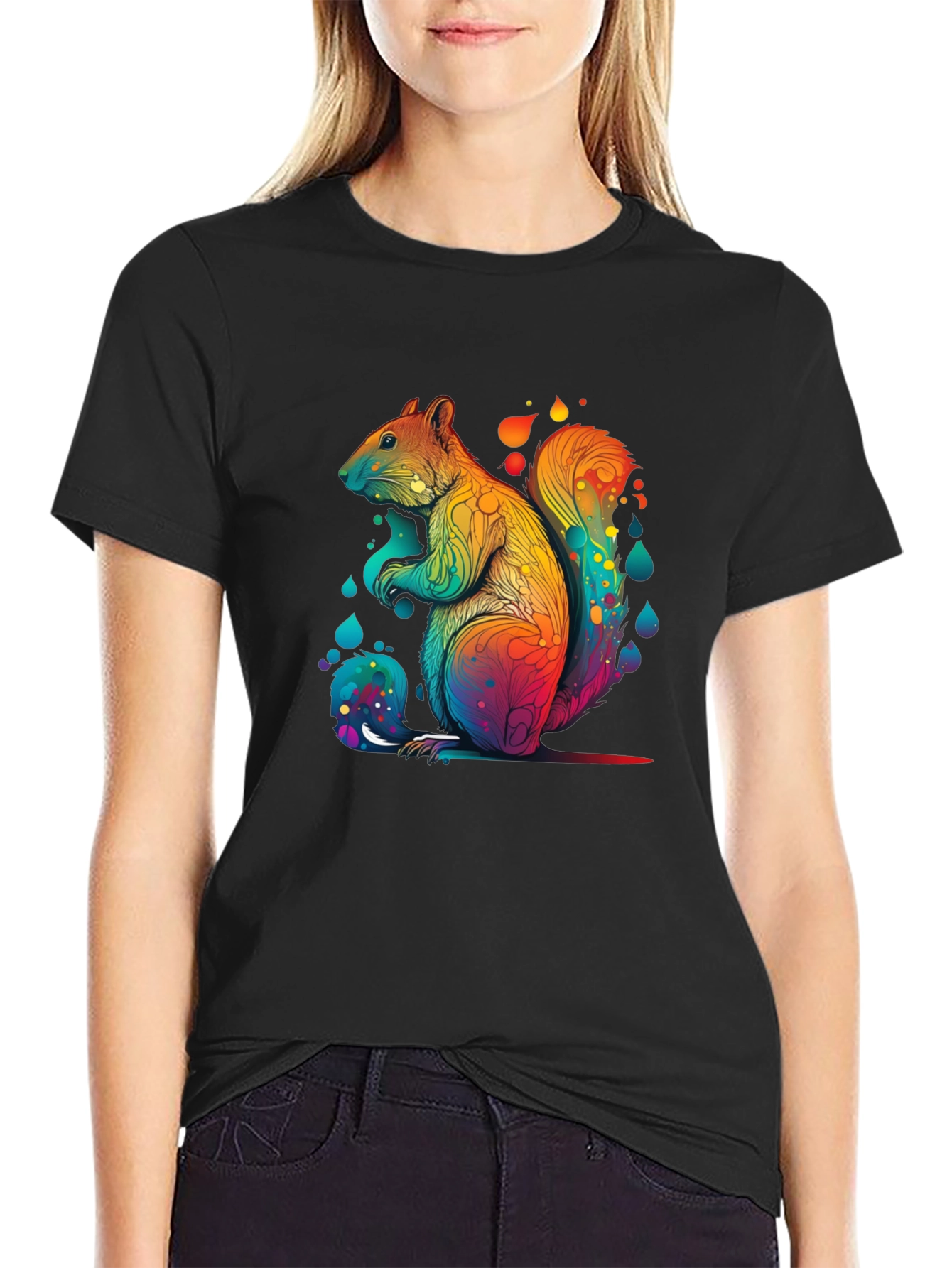 Rainbow Squirrel Graphic Tee - Unisex Black T-Shirt