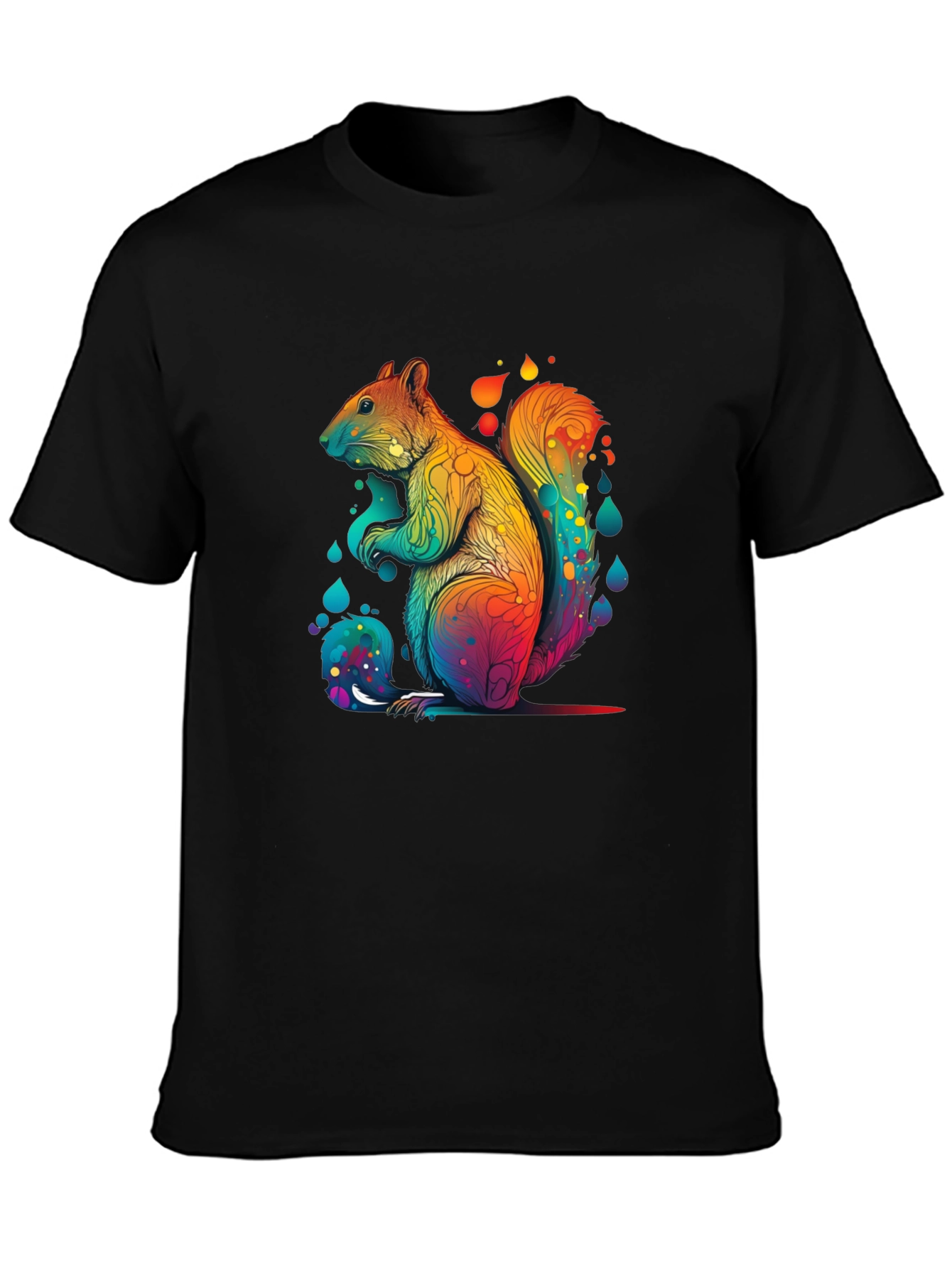 Rainbow Squirrel Graphic Tee - Unisex Black T-Shirt
