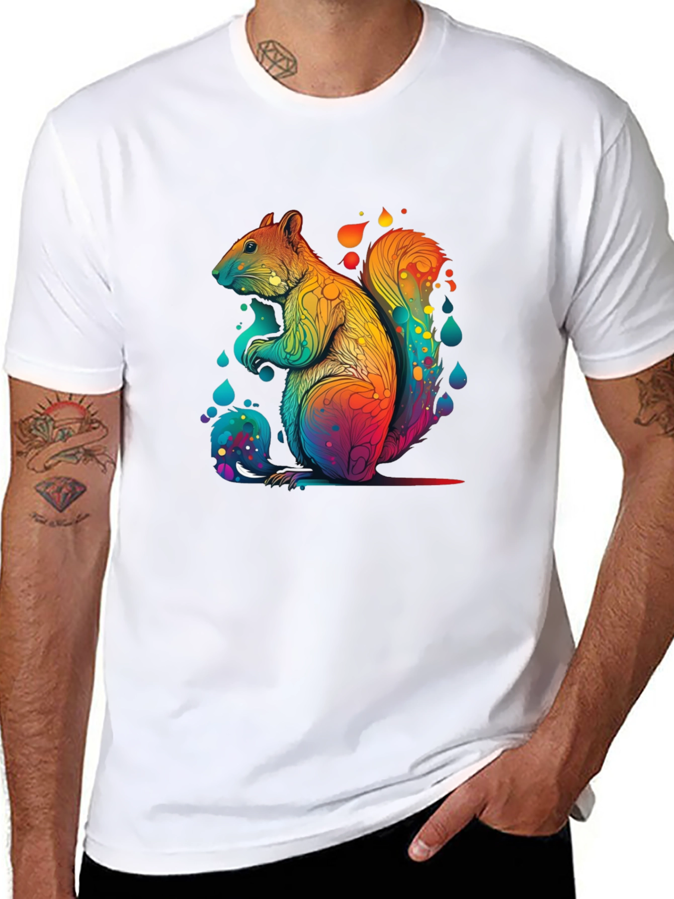 Rainbow Squirrel Graphic Tee - Unisex Black T-Shirt