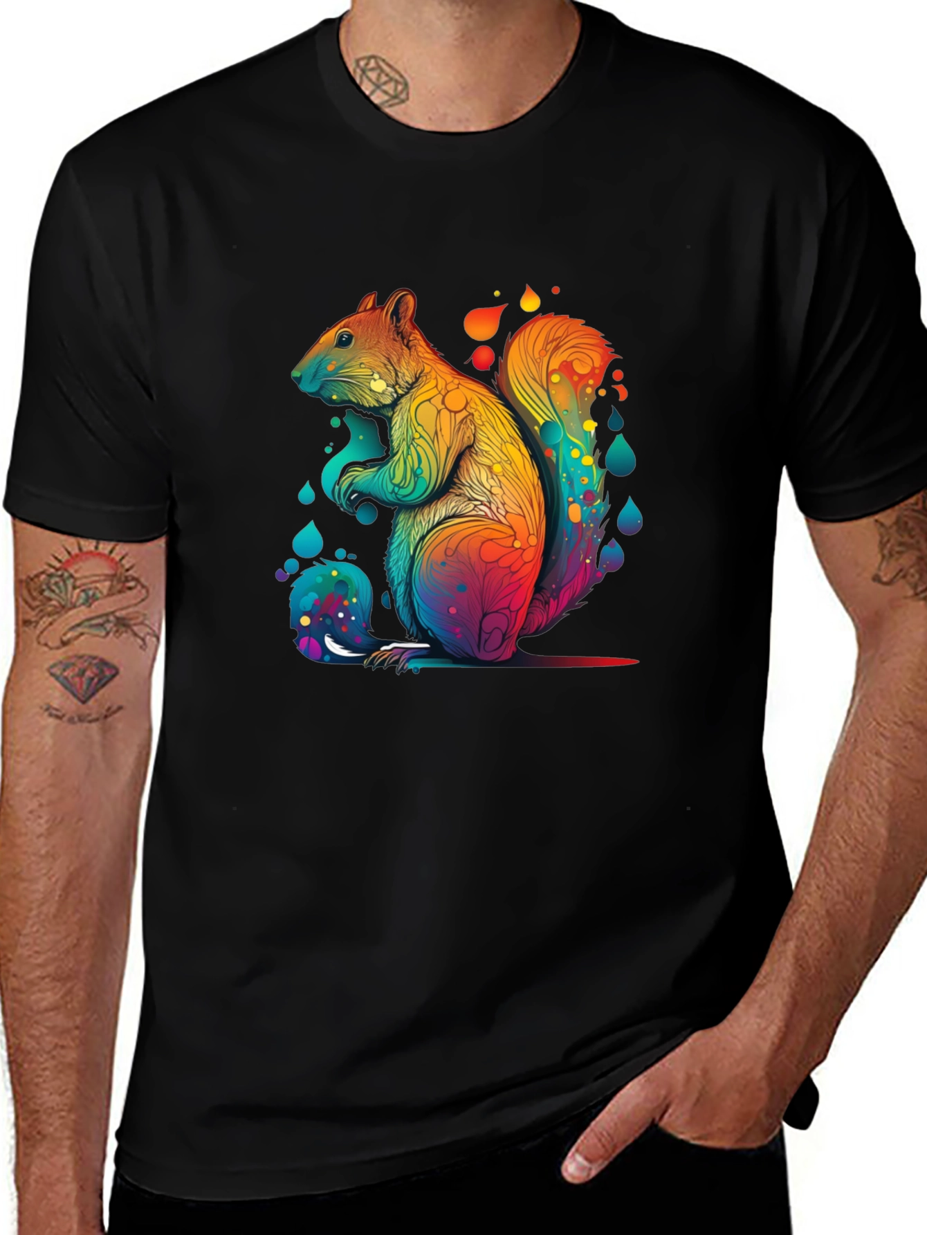 Rainbow Squirrel Graphic Tee - Unisex Black T-Shirt