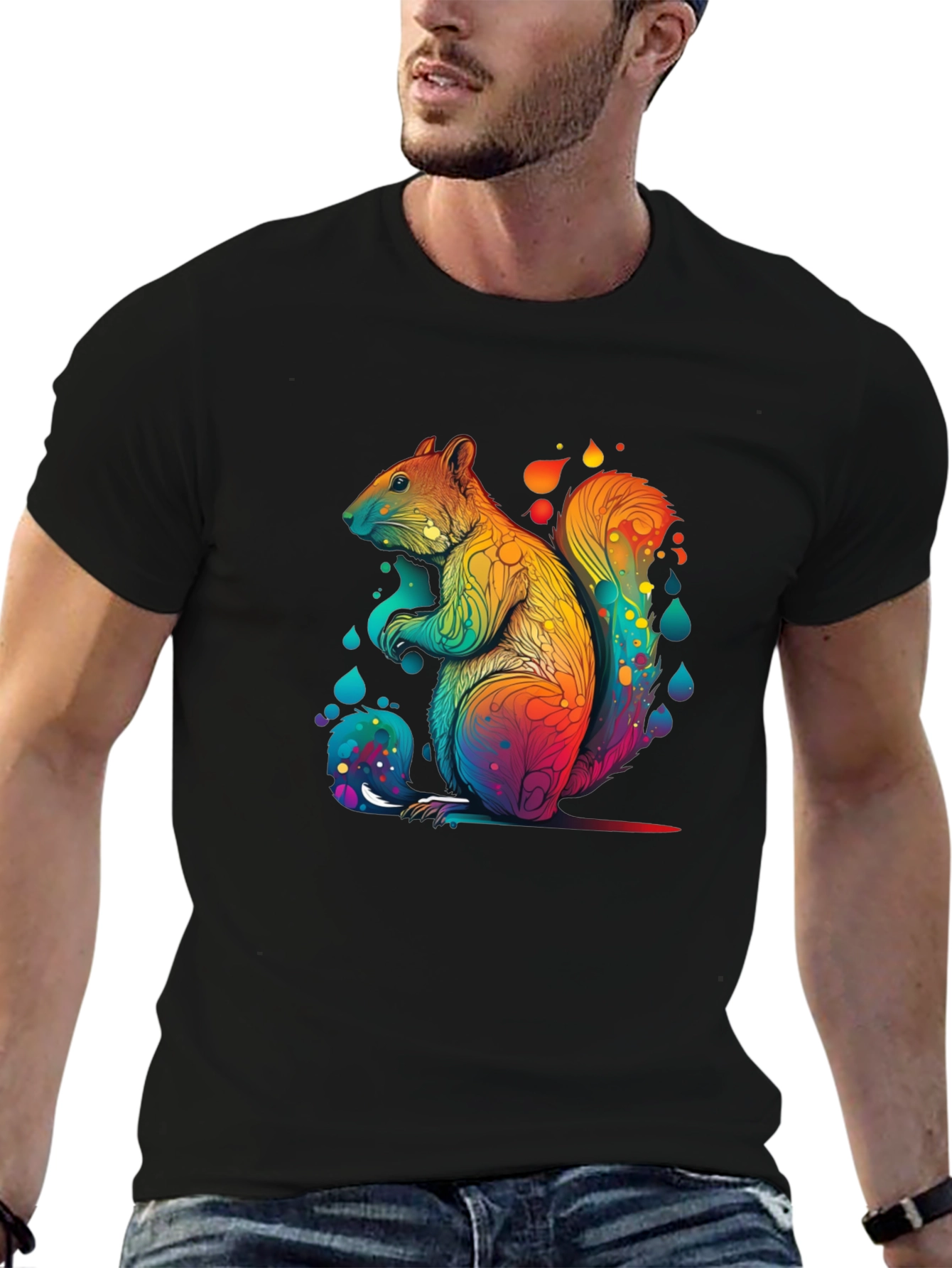 Rainbow Squirrel Graphic Tee - Unisex Black T-Shirt