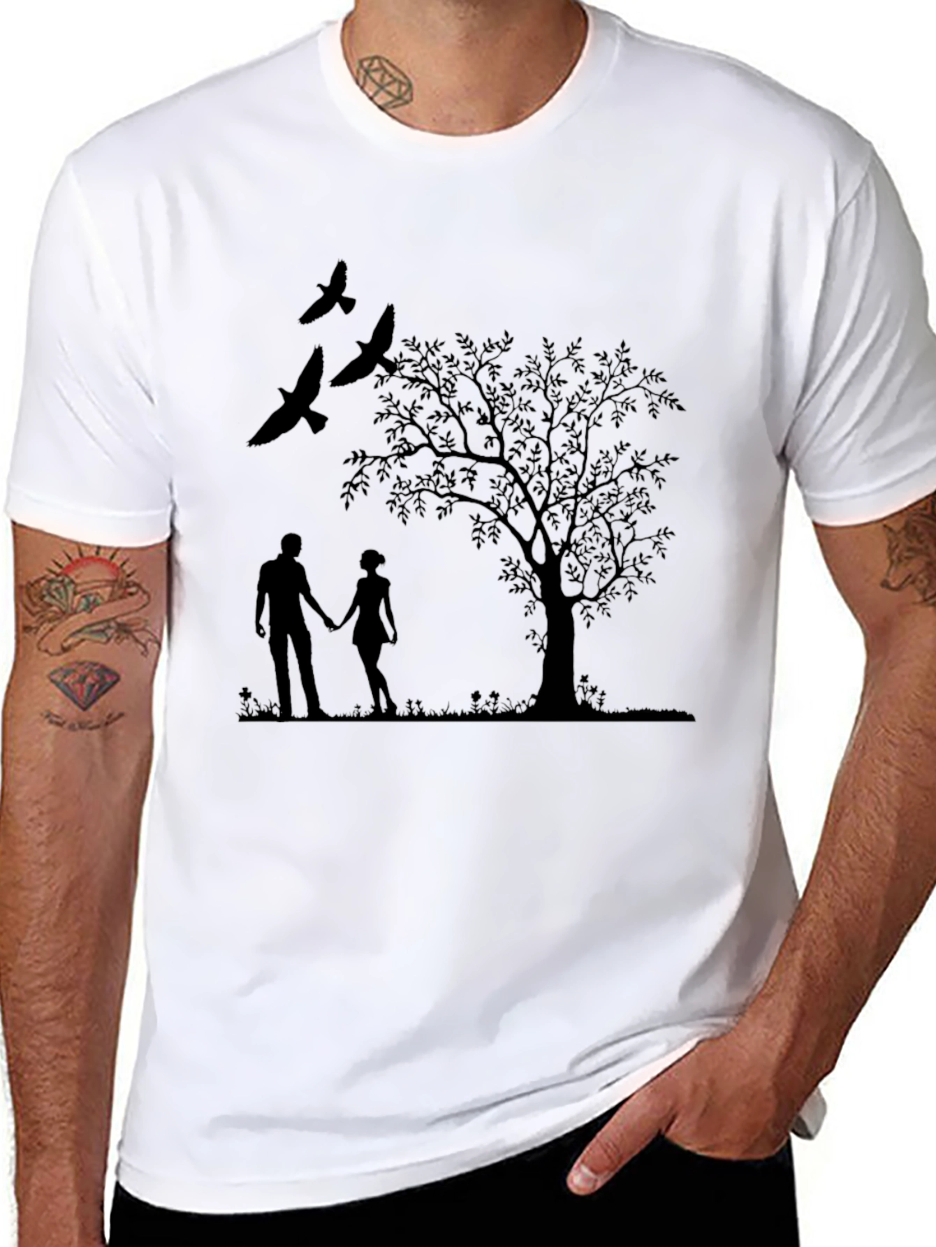 Silhouette Couple & Tree Black T-Shirt