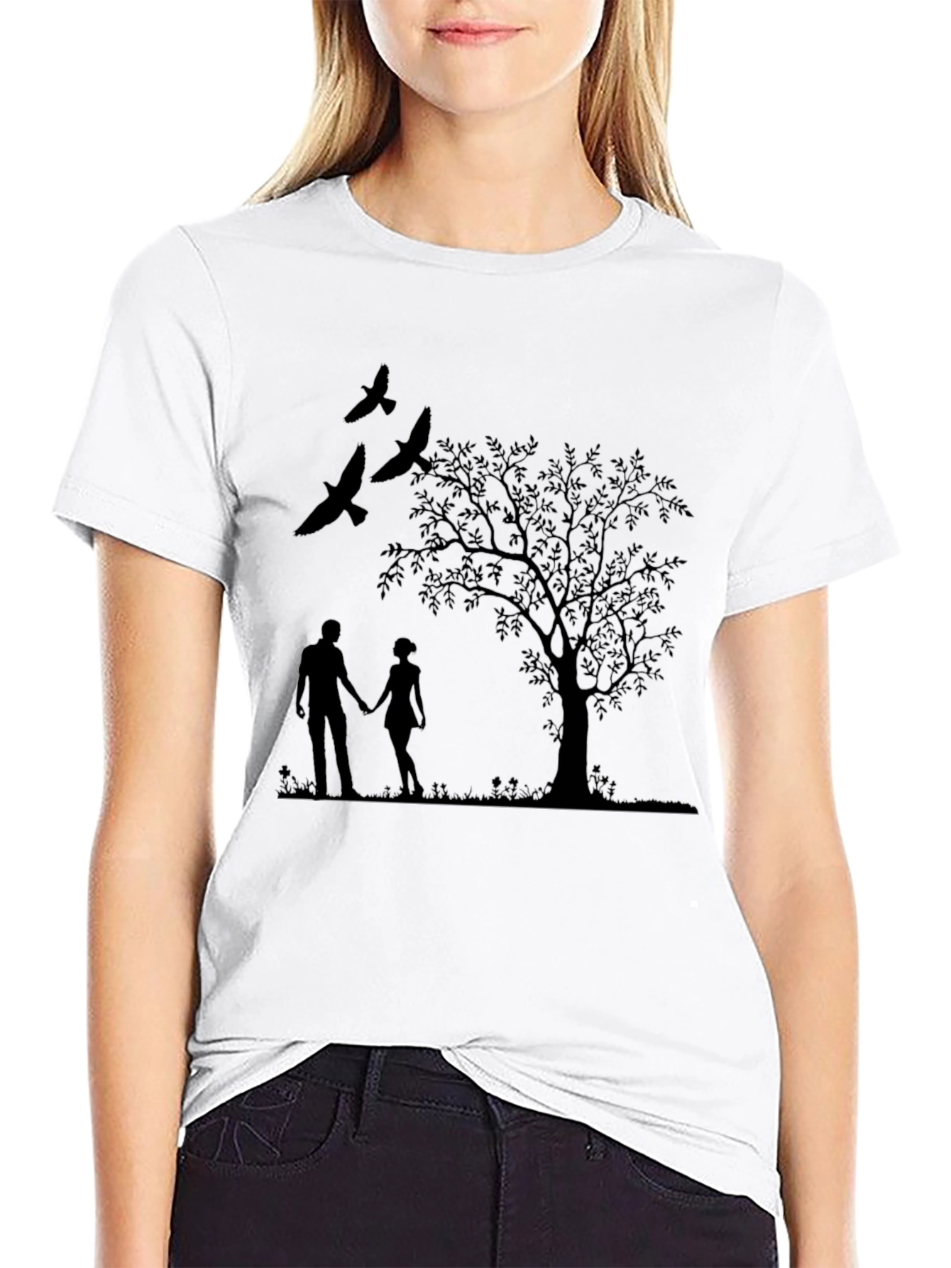Silhouette Couple & Tree Black T-Shirt