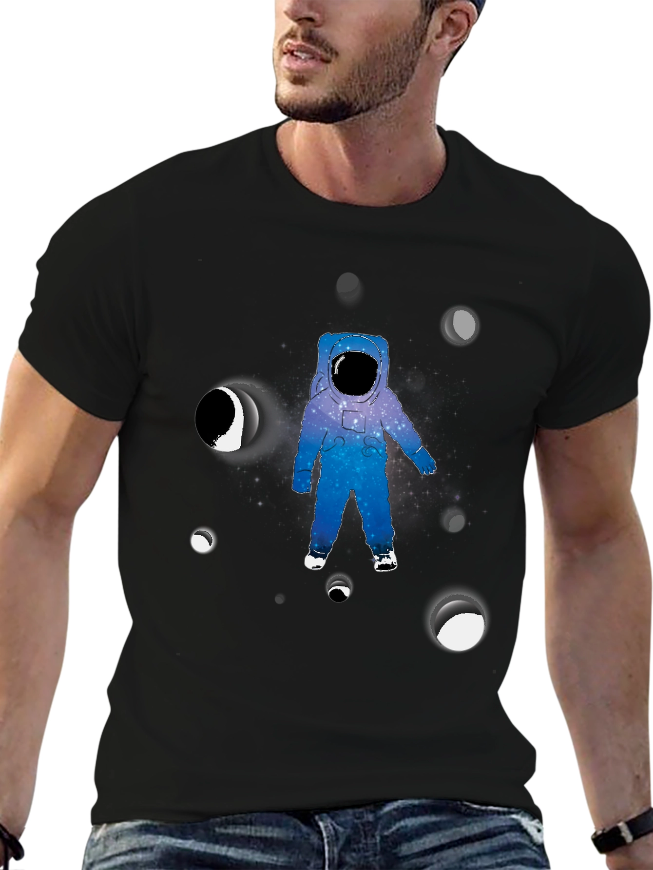 Astronaut Graphic Print Black T-Shirt