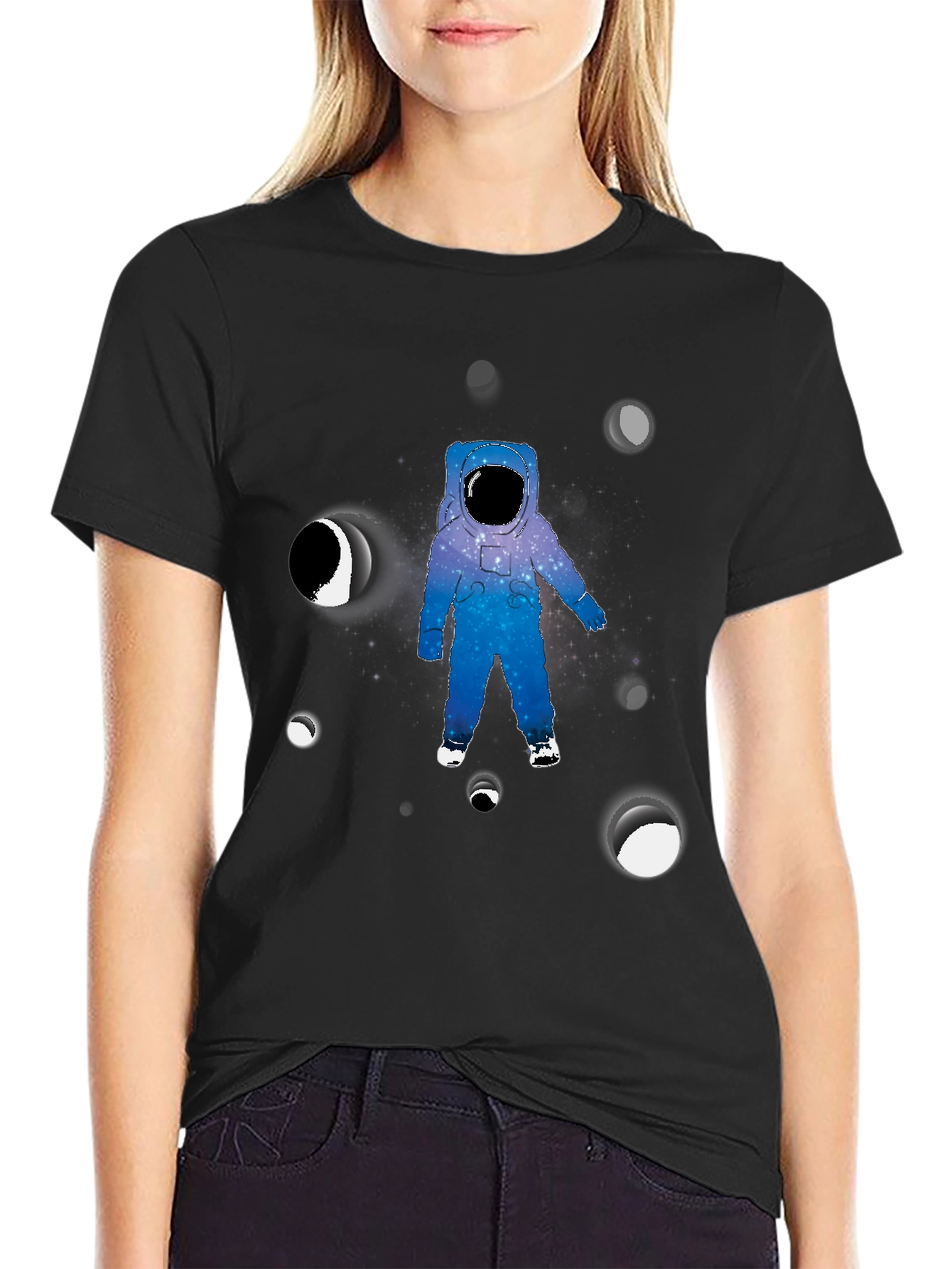 Astronaut Graphic Print Black T-Shirt