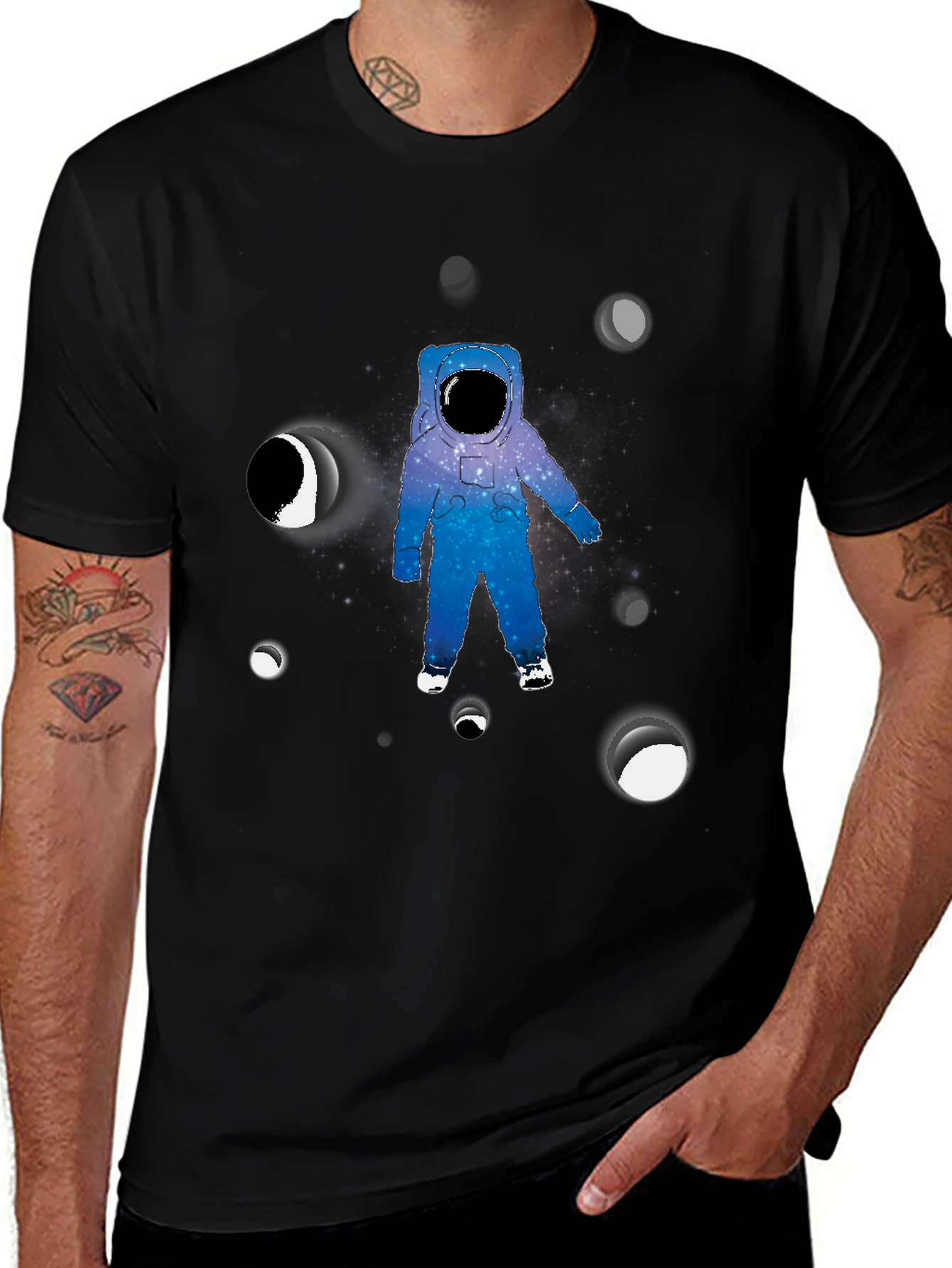 Astronaut Graphic Print Black T-Shirt