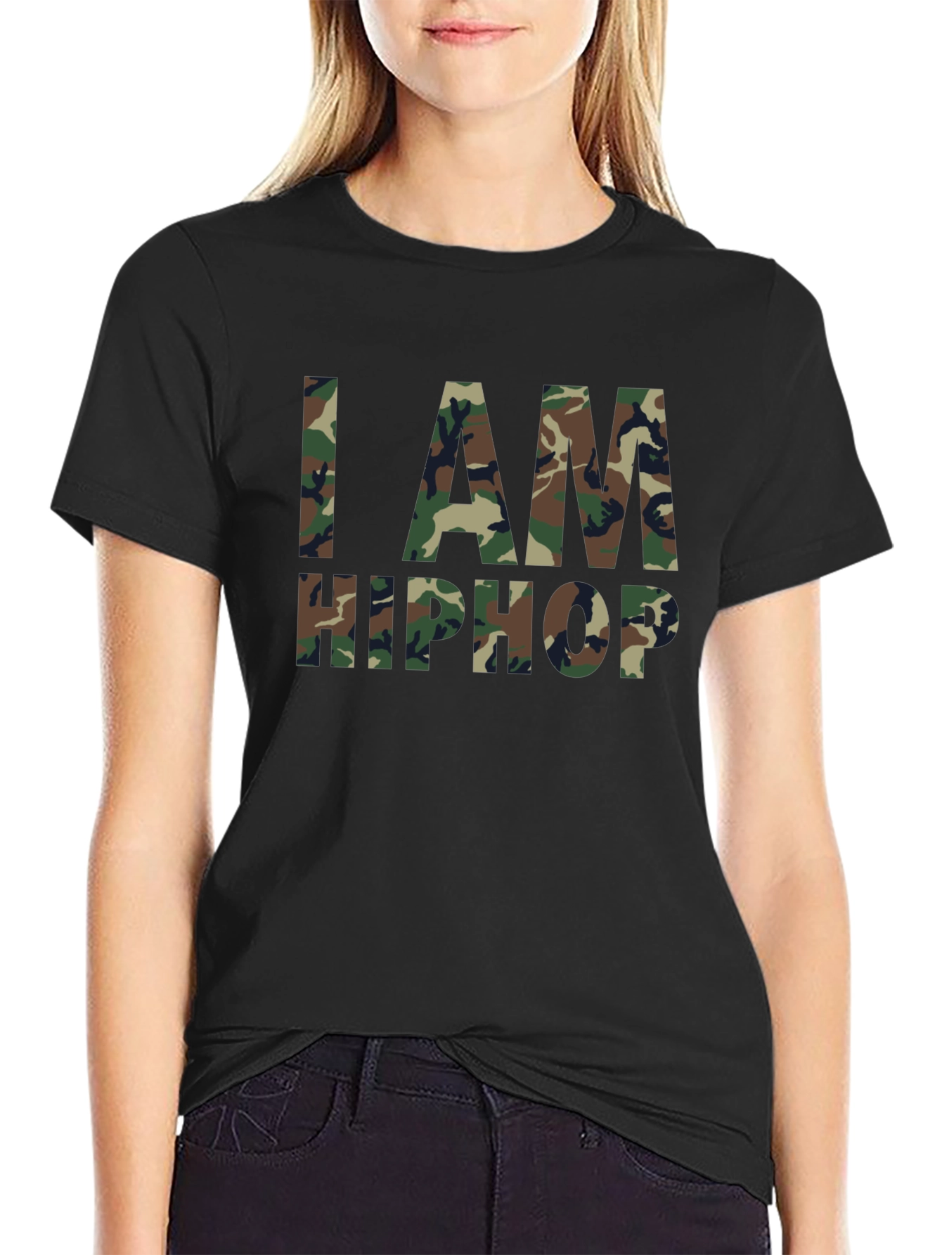 I AM HIP HOP Camo Print Black T-Shirt