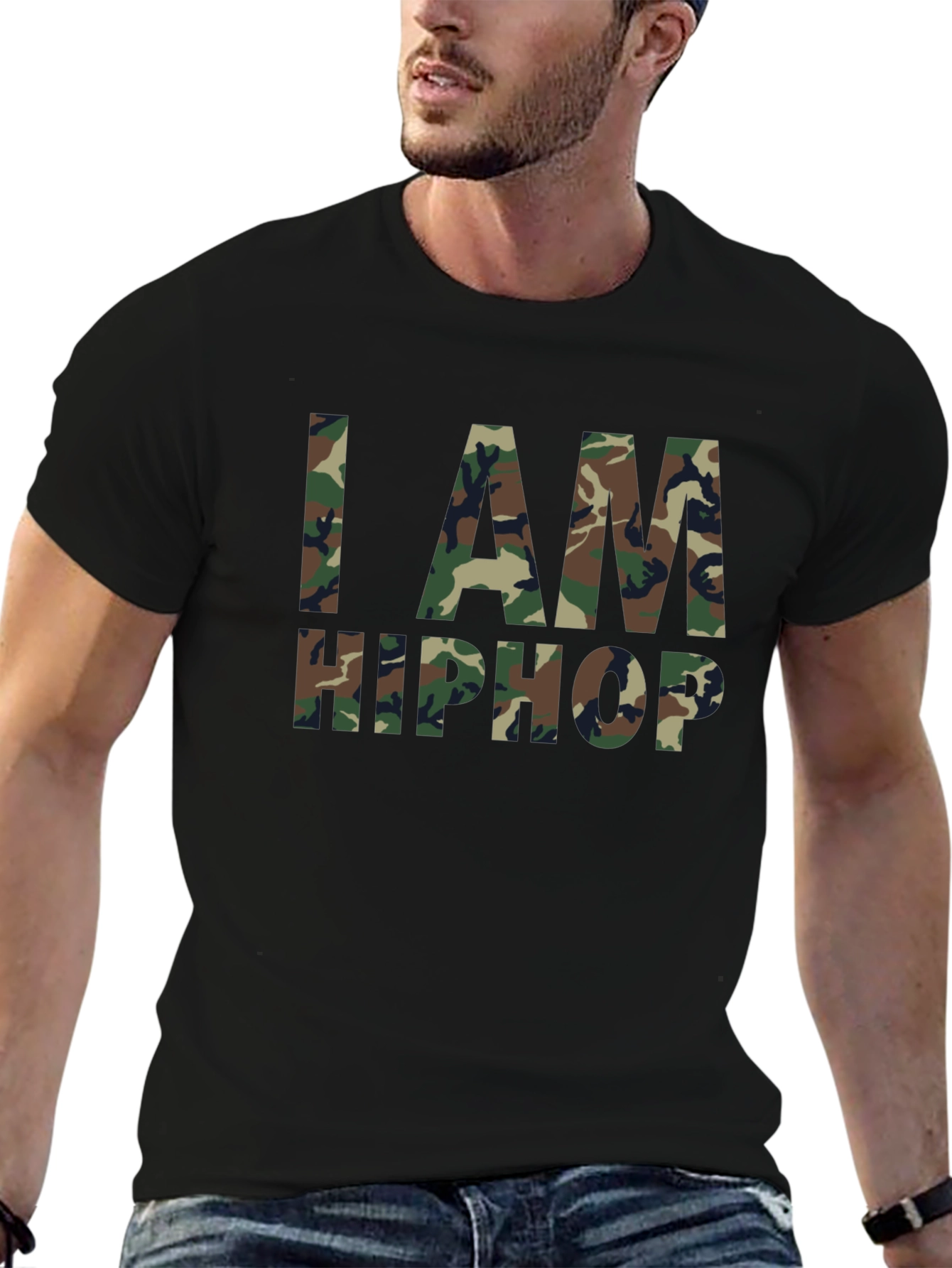I AM HIP HOP Camo Print Black T-Shirt